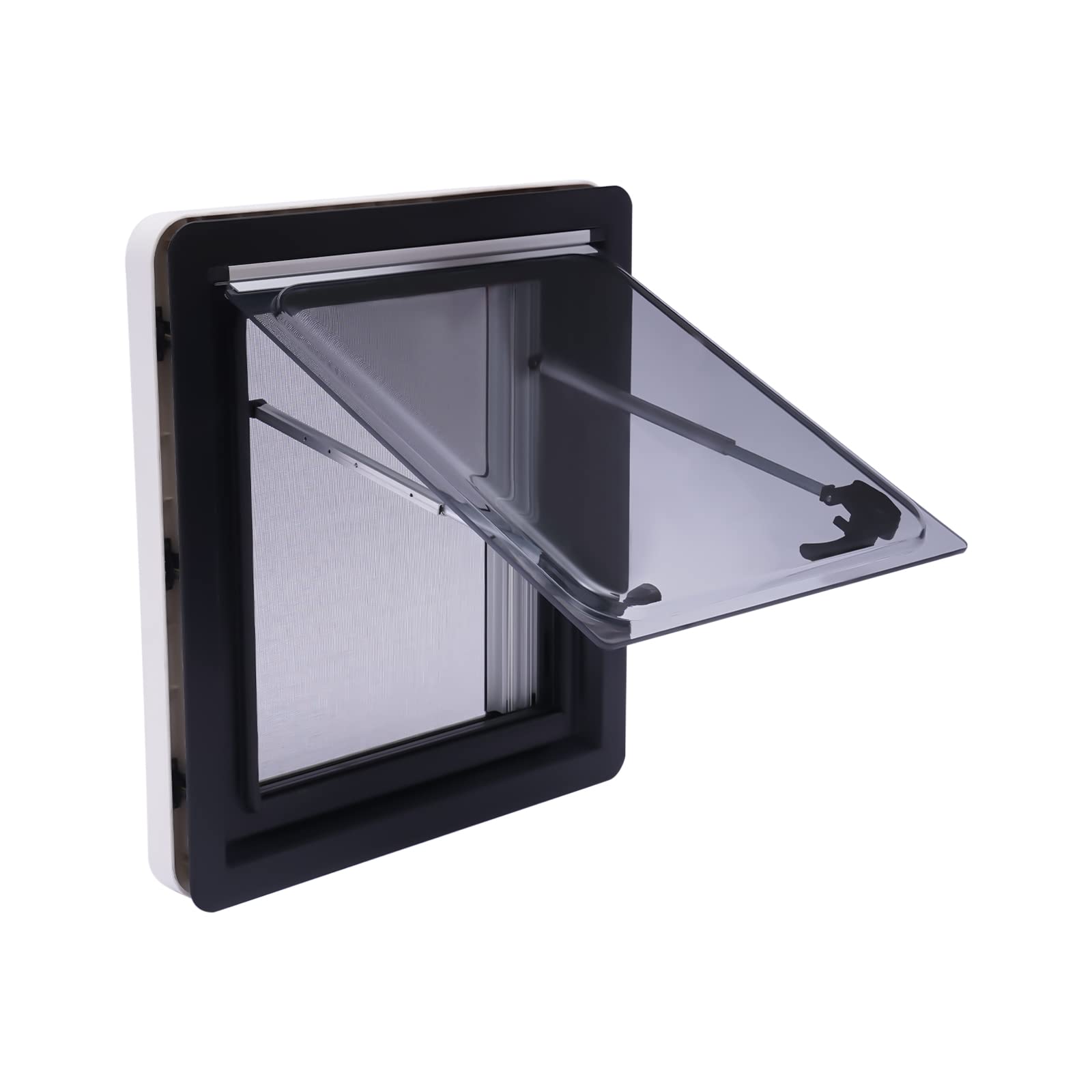 Wohnmobilfenster, Ausstellfenster Seitenfenster, RV Wohnwagen, Scharnier Externes Push Out Fenster Hatch Vent Skylight, mit Sonnenblende, Bildschirm, Für Wohnmobile, Wohnwagen (Schwarz 450x500mm) von LoyaltyClivia