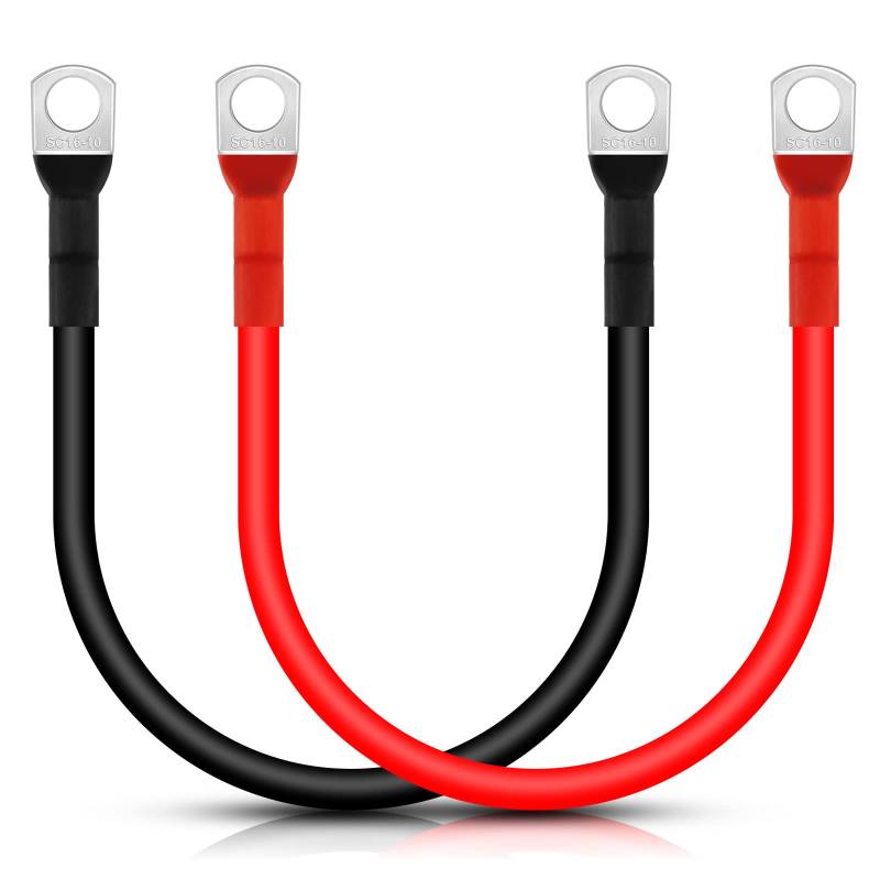 Lpluziyyds Batterie Inverter Kabel, 2pcs 5AWG/16mm² 15cm 12V rote und Schwarze Auto Batterie Ladegerät Kabel mit M10 Ring Terminals Kupferdraht für LKW, Motorrad, Solar, RV, Marine von Lpluziyyds