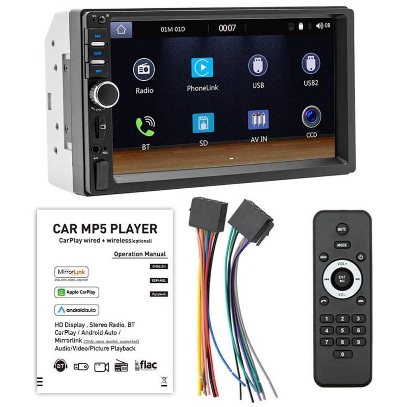 Lrporyvn Autostereo 7-HD-Touchscreen-Autoradio CarPlay Android Auto Bluetooth-Stereo-Multimedia-Player FM Leistung Aux-Eingang, Einfach zu Bedienen, Langlebiges Feinwerkzeug von Lrporyvn