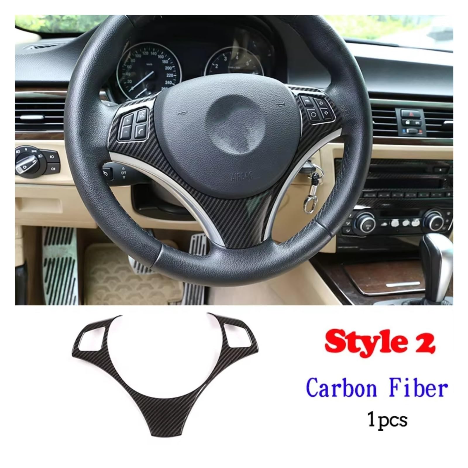 Auto Innenform Für 1 Serie 3 Serie E87 E90 E92 2004-2012 Auto Lenkrad Dekoration Abdeckung Trim Rahmen Aufkleber Innenzubehör(Style2 Carbon Fiber) von Lspbfkq