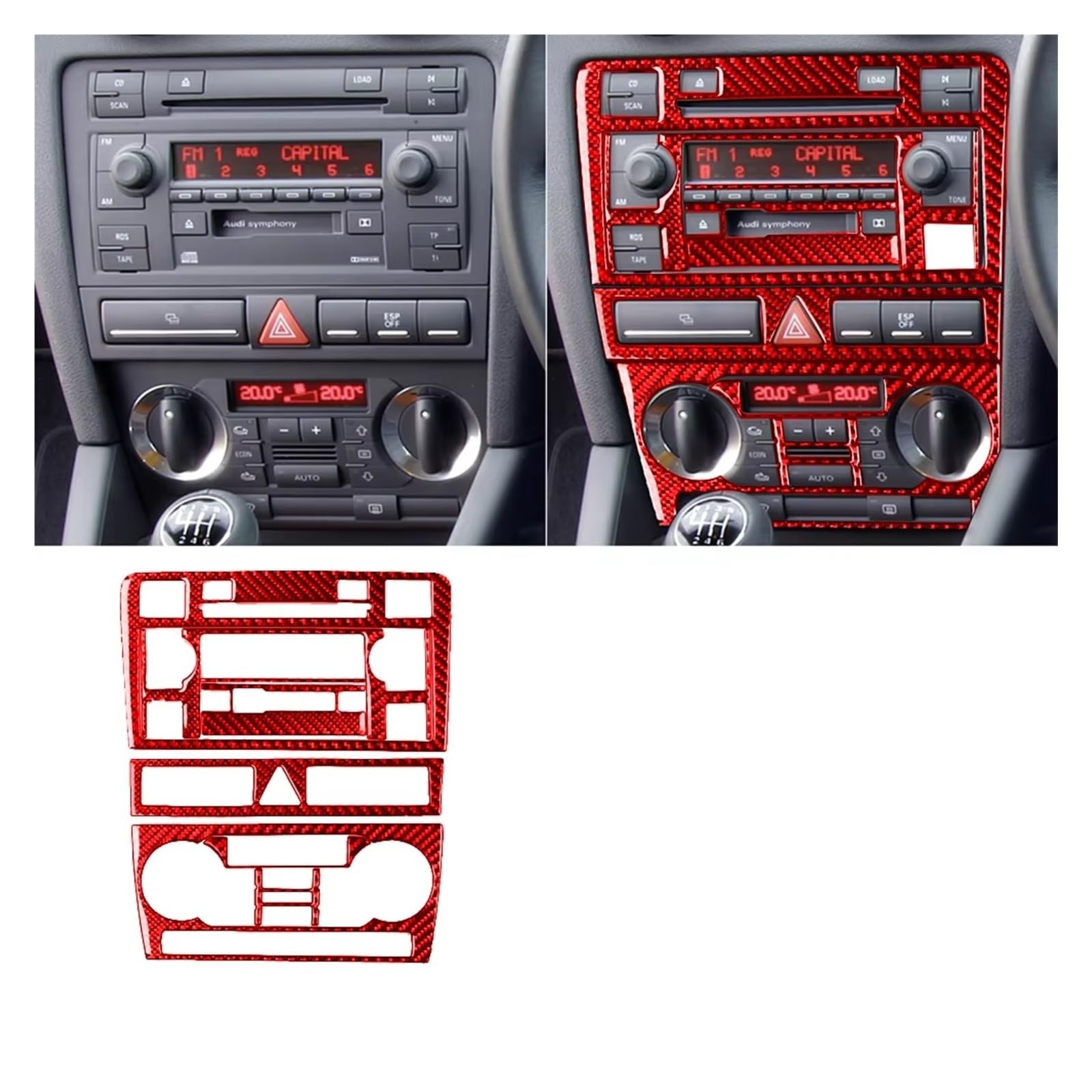 Auto Innenform Für A3 S3 8P 2006 2007 Auto Zentrale AC Radio CD Navigation Panel Set Trim Abdeckung Innen Aufkleber Innenzubehör(Red F) von Lspbfkq