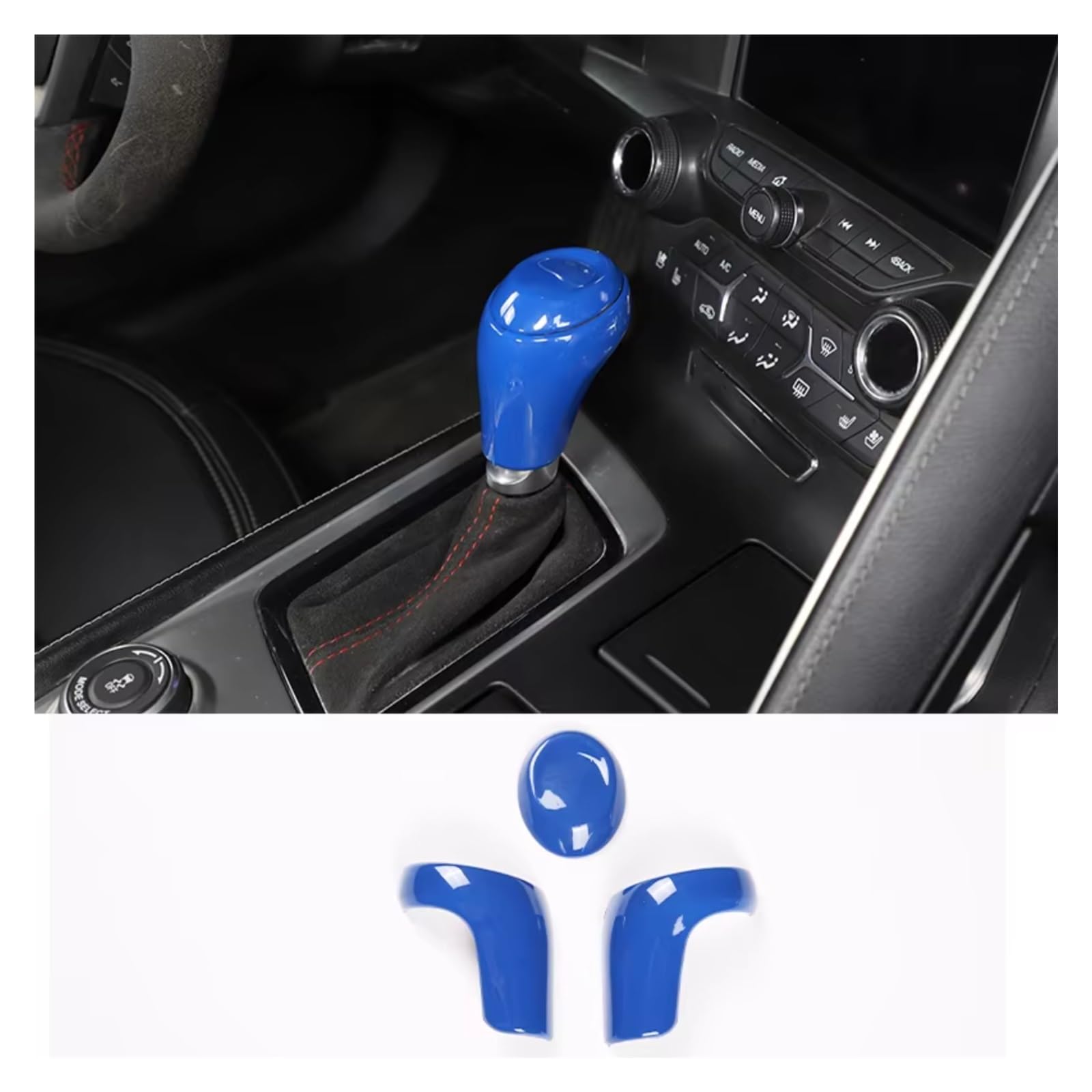 Auto Innenform Für Chevrolet Für Corvette C7 2014-2019 ABS Getriebe Stick Automatische Übertragung Schaltknauf Abdeckung Trim Aufkleber Innenzubehör(3pcs blue) von Lspbfkq