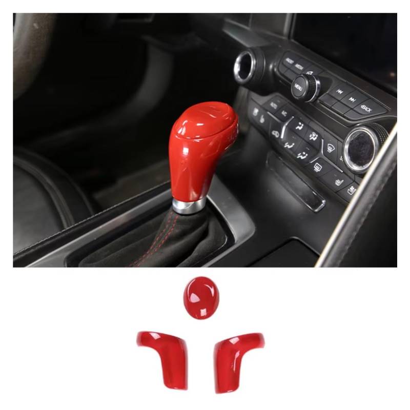 Auto Innenform Für Chevrolet Für Corvette C7 2014-2019 ABS Getriebe Stick Automatische Übertragung Schaltknauf Abdeckung Trim Aufkleber Innenzubehör(3pcs red) von Lspbfkq