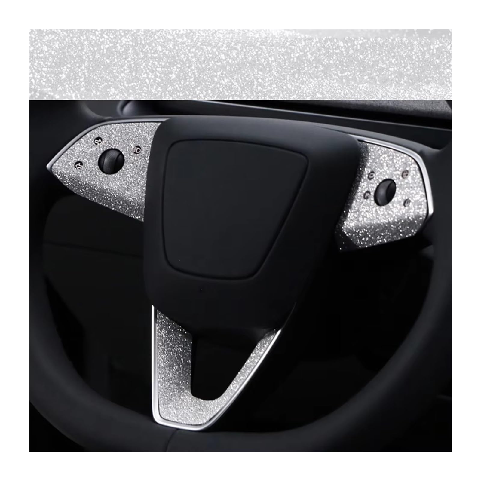 Auto Innenform Für Tesla Für Modell 3 Für Highland 2024 Trim Auto Innen Glanz Diamant TPU Lenkräder Aufkleber Innenzubehör(Steering Wheel) von Lspbfkq