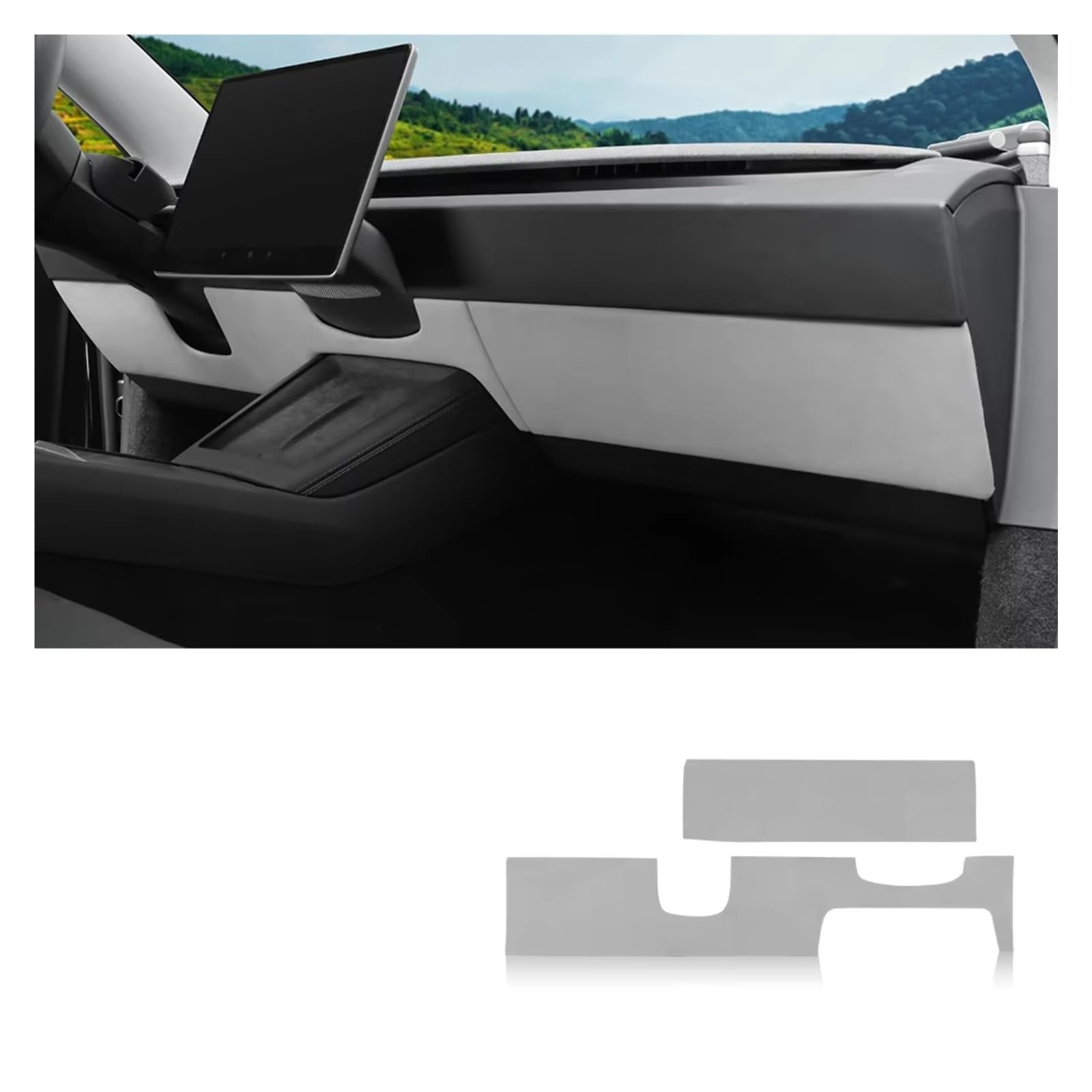 Auto Innenform Für Tesla für Modell 3 für Highland 2024-Up Dekor Auto Innen Wildleder Instrument Panel Trim Schutz Aufkleber Innenzubehör(4978 Upper 2pcs) von Lspbfkq