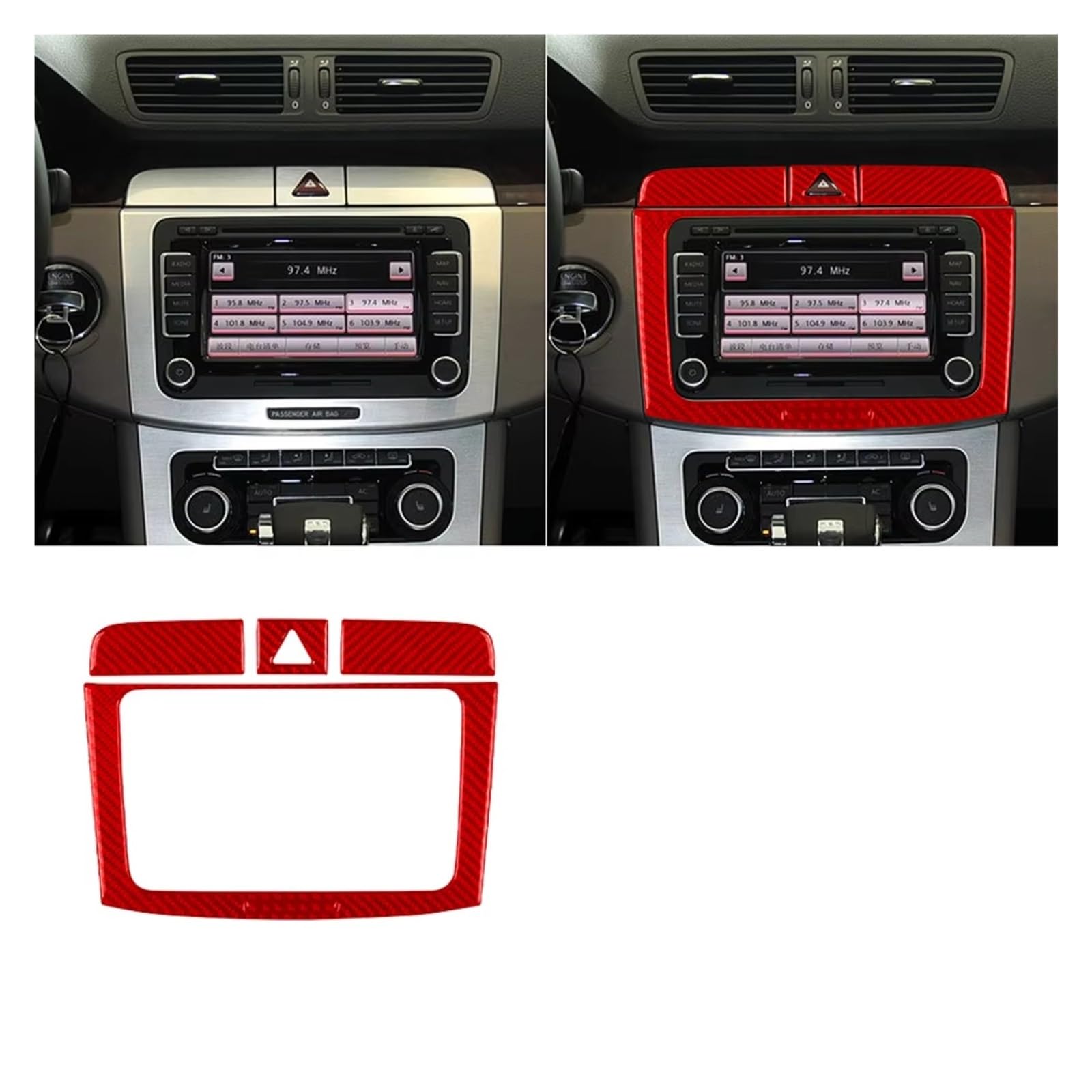 Auto Innenform Für VW Für Passat B6 2006-2011 Radio Navigation Panel Trim Abdeckung Innen Dekoration Aufkleber Innenzubehör(Red C) von Lspbfkq