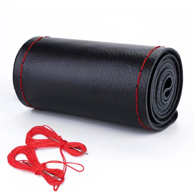 Auto Innenform Leder-Auto-Lenkrad-Abdeckung, Autogeflecht am Lenkrad, 38 cm, DIY Auto-Lenkrad-Abdeckung, Ledertasche Innenzubehör(Black Red-Sideline) von Lspbfkq