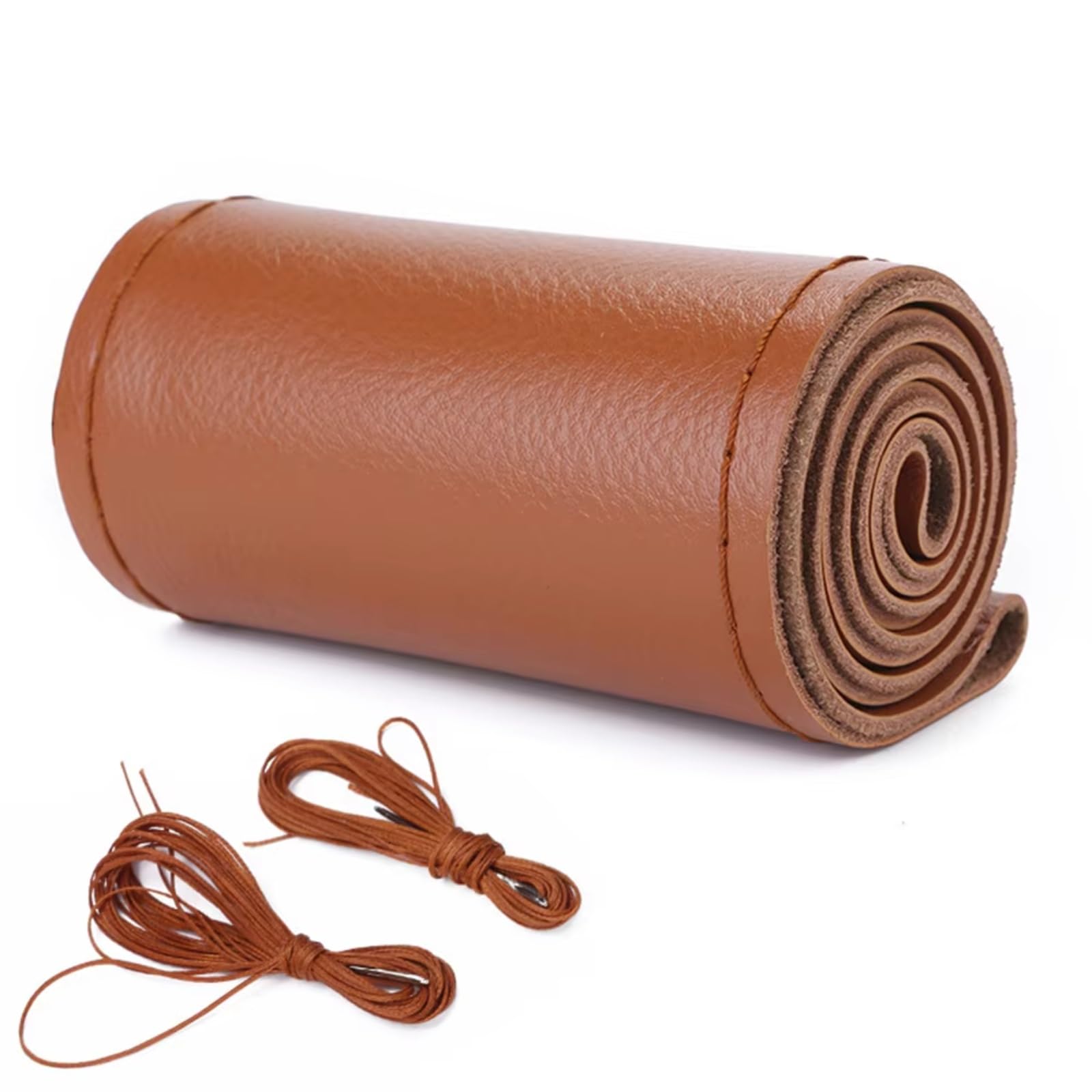 Auto Innenform Leder-Auto-Lenkrad-Abdeckung, Autogeflecht am Lenkrad, 38 cm, DIY Auto-Lenkrad-Abdeckung, Ledertasche Innenzubehör(Brown-Sideline Type) von Lspbfkq