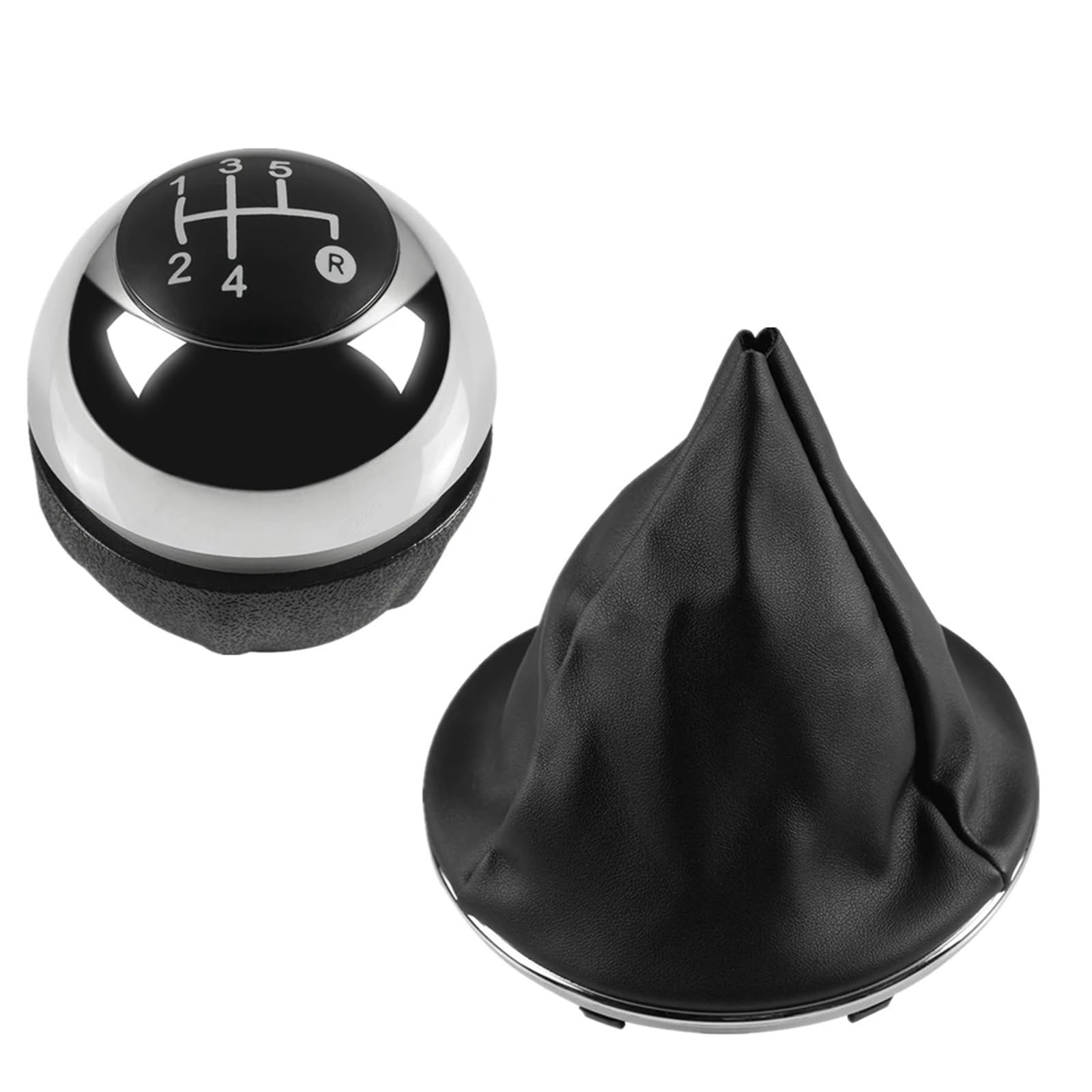 Car Schalthebel Für FIAT 500 500C 2007 2008 2009-2014 2015 2016 2017 2018 Schaltknauf 5/6 Gang Gamasche Booot Cover Case Schalthebel Shift Knob(2pcs Chrome 5speed) von Lspbfkq