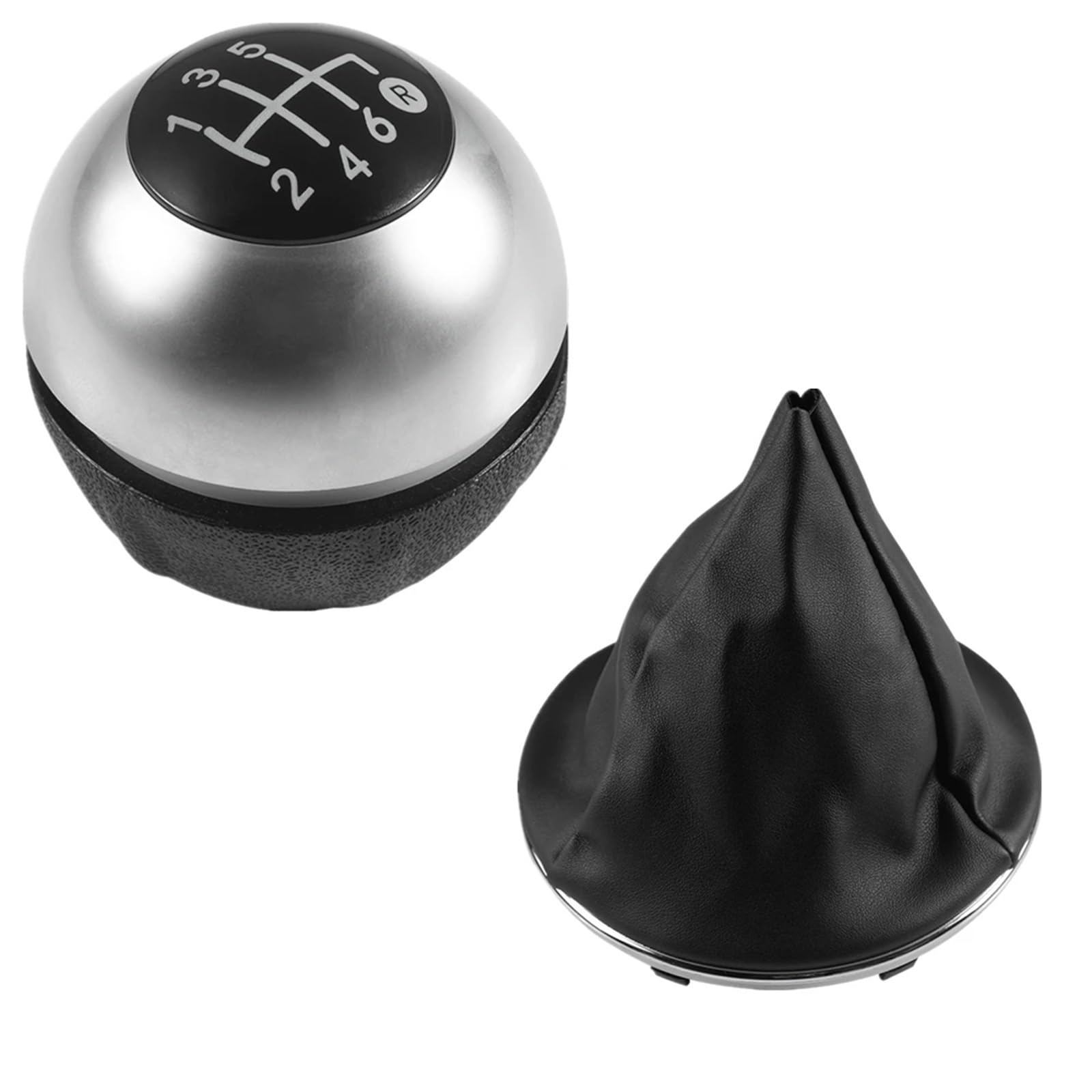 Car Schalthebel Für FIAT 500 500C 2007 2008 2009-2014 2015 2016 2017 2018 Schaltknauf 5/6 Gang Gamasche Booot Cover Case Schalthebel Shift Knob(2pcs Silver 6speed) von Lspbfkq