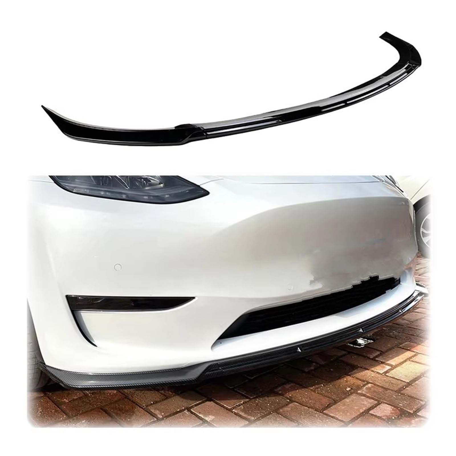 Frontspoiler Für Tesla Für Modell Y 2020 2021 2022 Frontschürze Spoiler Lip Splitter Guard Board ABS Glänzend Schwarz Carbon Faser Front Bumper Spoiler Lippe(Glossy Black) von Lspbfkq