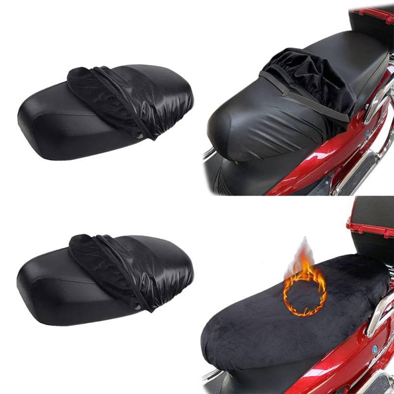 Ltsbaed 2 Stück Motorrad wasserdichte Sitzabdeckung, Universal Motorrad Sitzbezug mit Gummiband, Schwarz Roller Sitzabdeckung Elastischer Leder für Motorrad Roller Sitzschutz 58 * 75cm von Ltsbaed