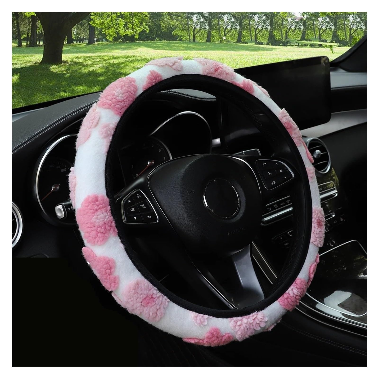 Auto Lenkradbezug 1 Winter-Warmer Komfort-Plüsch-Blumen-Auto Ohne Innenring-Lenkradabdeckung Für 14,5-15-Zoll-Automobilzubehör-Innenraum Lenkradabdeckung(Pink) von Ltusgt