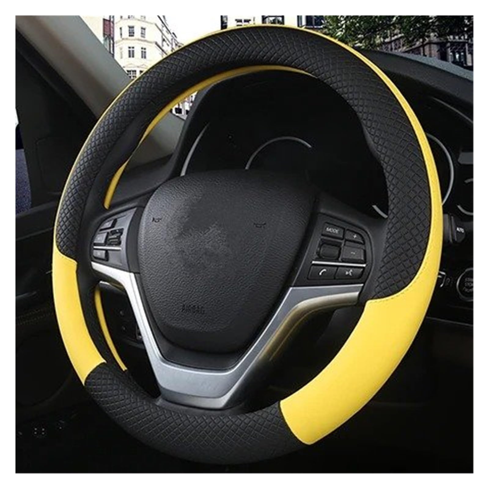 Auto Lenkradbezug Auto Lenkrad Abdeckungen Anti-Slip Leder Sport Auto Lenkrad Schutzhülle Abdeckung Auto-Styling Anti-fangen Halter Lenkradabdeckung(Yellow) von Ltusgt