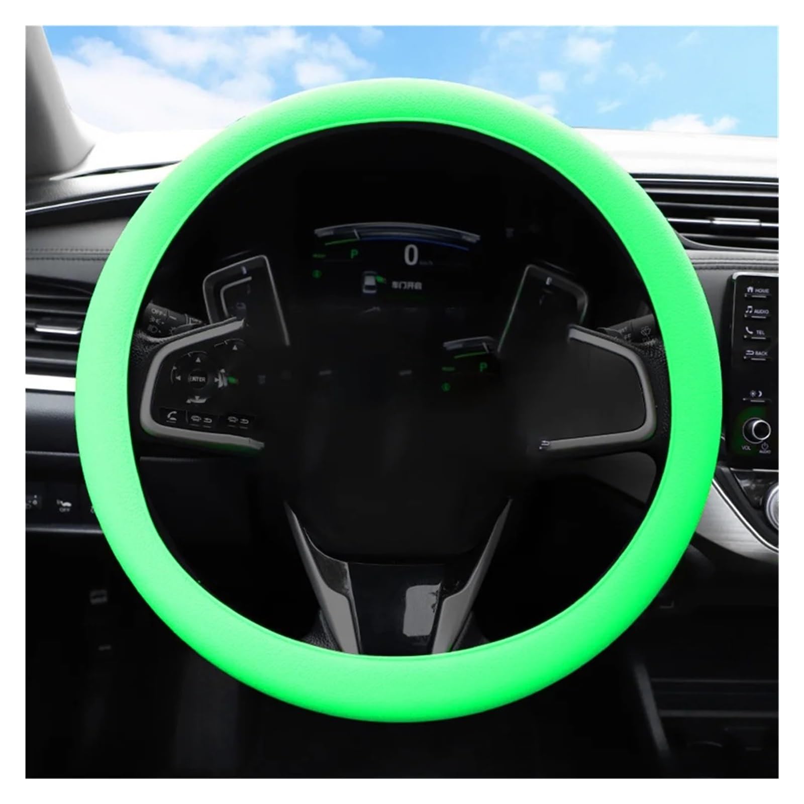 Auto Lenkradbezug Auto-Silikon-Lenkradabdeckung Sommer-Anti-Rutsch-Griff Elastischer Handschuh Universelle Textur Weiche Lenkradabdeckung Lenkradabdeckung(Fluorescent Green) von Ltusgt