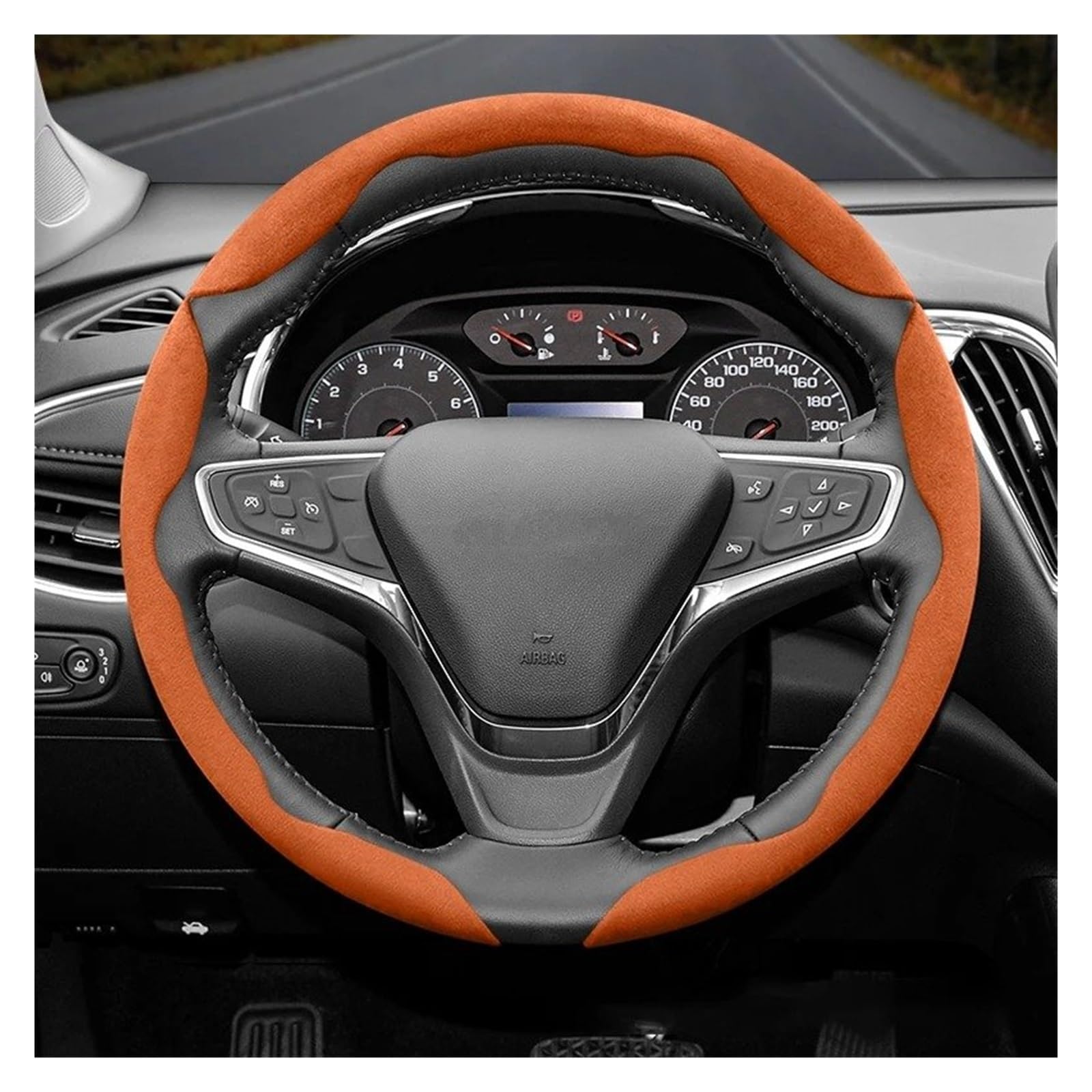 Auto Lenkradbezug Für Chevrolet Für Cruze Für Lacetti Für Equinox Für Tracker S10 Für Spark Für Orlando Wildleder Snap-on Lenkrad Abdeckung Lenkradabdeckung(Orange O 3-Piece Set) von Ltusgt