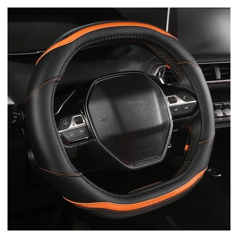 Auto Lenkradbezug Für Peugeot 2008 2019 2020 E2008 2020 Auto Lenkrad Abdeckung Carbon Faser + PU Leder Auto Zubehör Innen Lenkradabdeckung(Orange) von Ltusgt