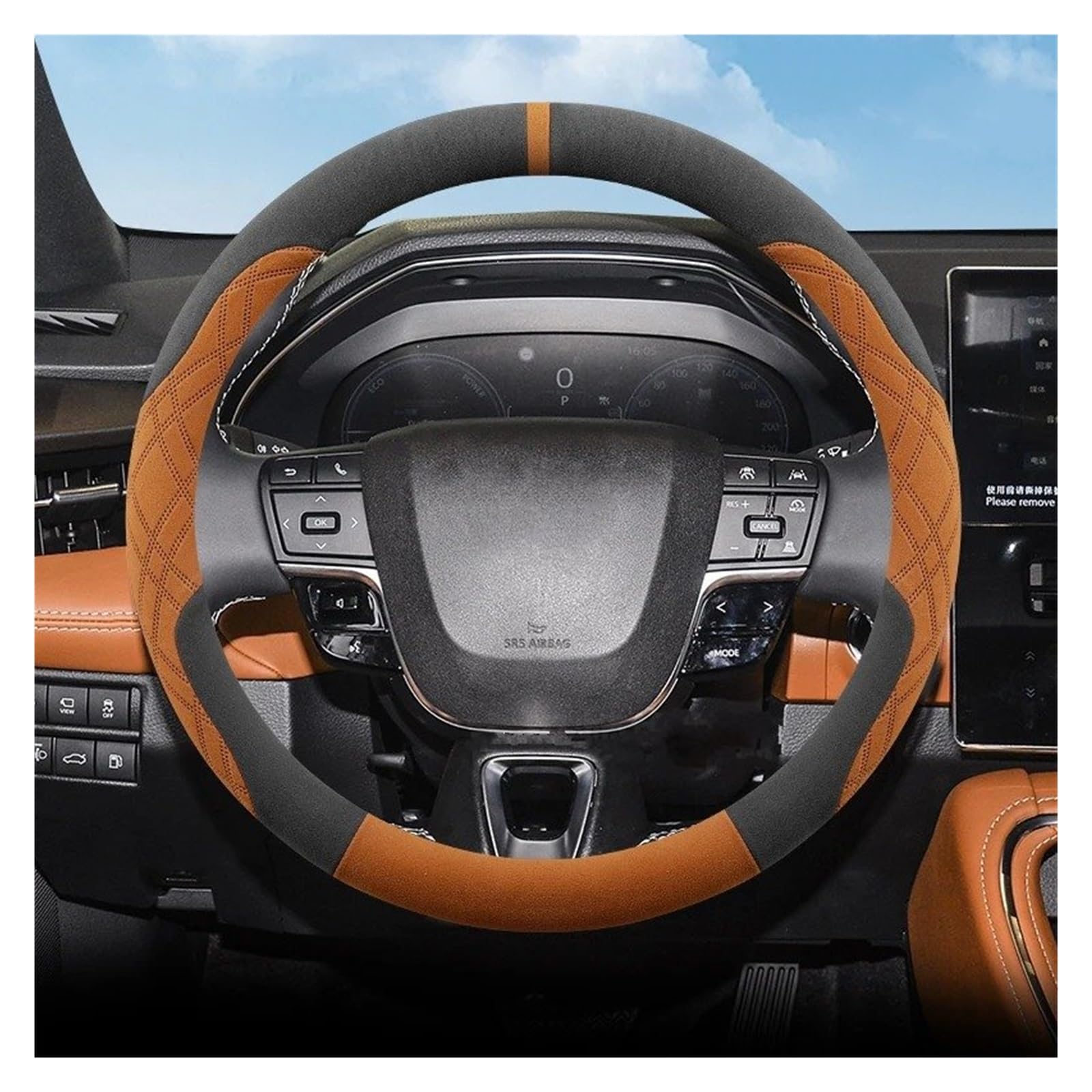 Auto Lenkradbezug Für Toyota Für Camry Für RAV4 Für Corolla Für CHR Für Highlander Für Yaris Leder Protector Lenkrad Carbon Faser Lenkradabdeckung(Orange-O-38cm) von Ltusgt