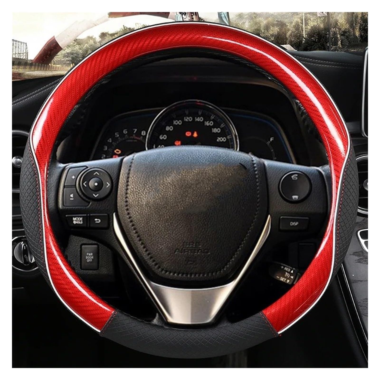 Auto Lenkradbezug Für Toyota Für RAV4 Für Corolla Für Scion IM Für Auris 2013-2019 Carbon Faser Leder Auto Lenkrad Abdeckung Lenkradabdeckung(RED) von Ltusgt