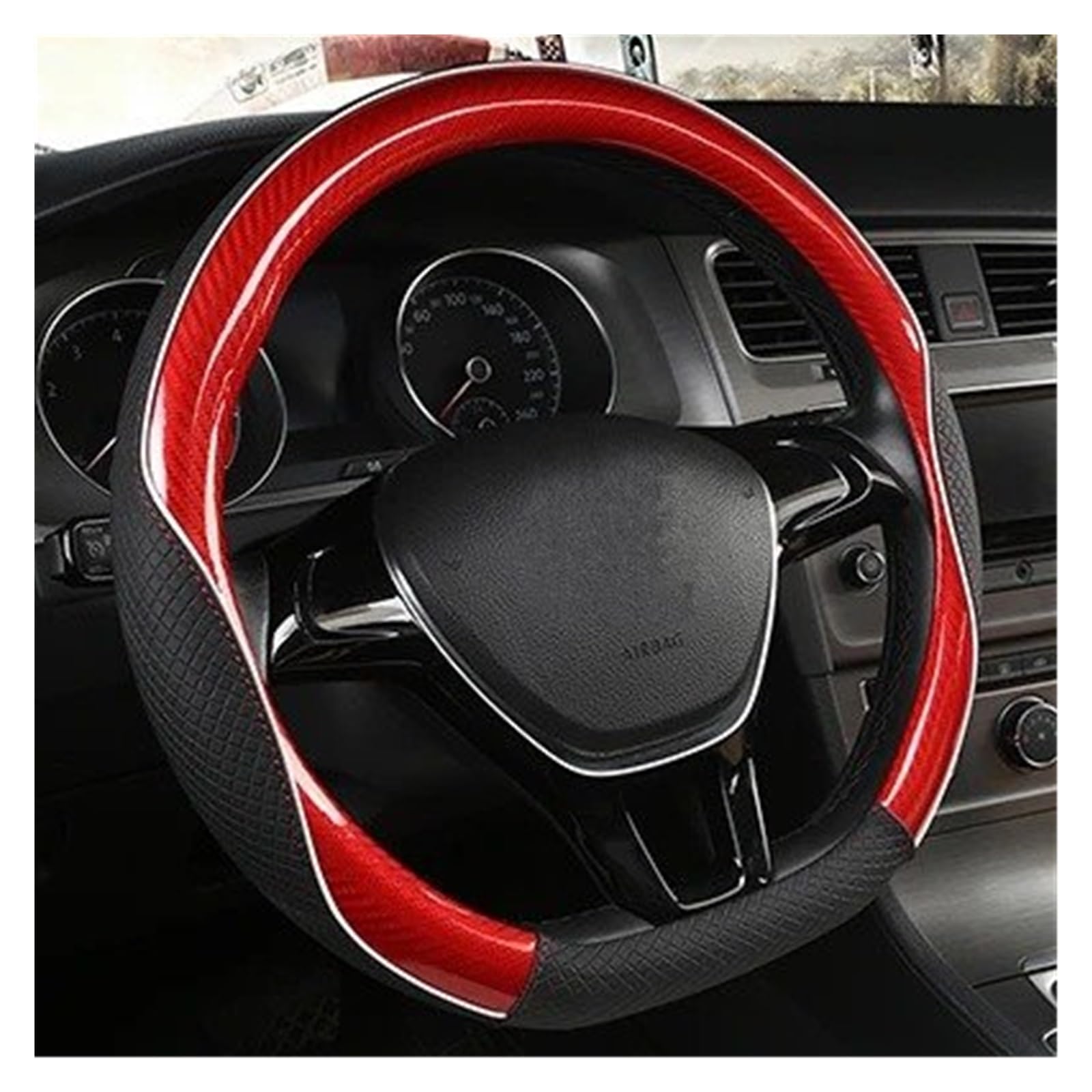 Auto Lenkradbezug Für VW Für Golf 7 2015 Für Polo Für JATTA Für Passat Für Tiguan Carbon Faser + Leder Auto Lenkrad Abdeckung Lenkradabdeckung(Red D Shape) von Ltusgt