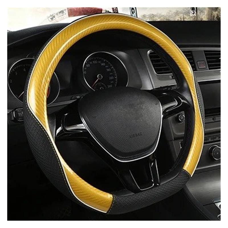 Auto Lenkradbezug Für VW Für Golf 7 2015 Für Polo Für JATTA Für Passat Für Tiguan Carbon Faser + Leder Auto Lenkrad Abdeckung Lenkradabdeckung(Yellow D Shape) von Ltusgt