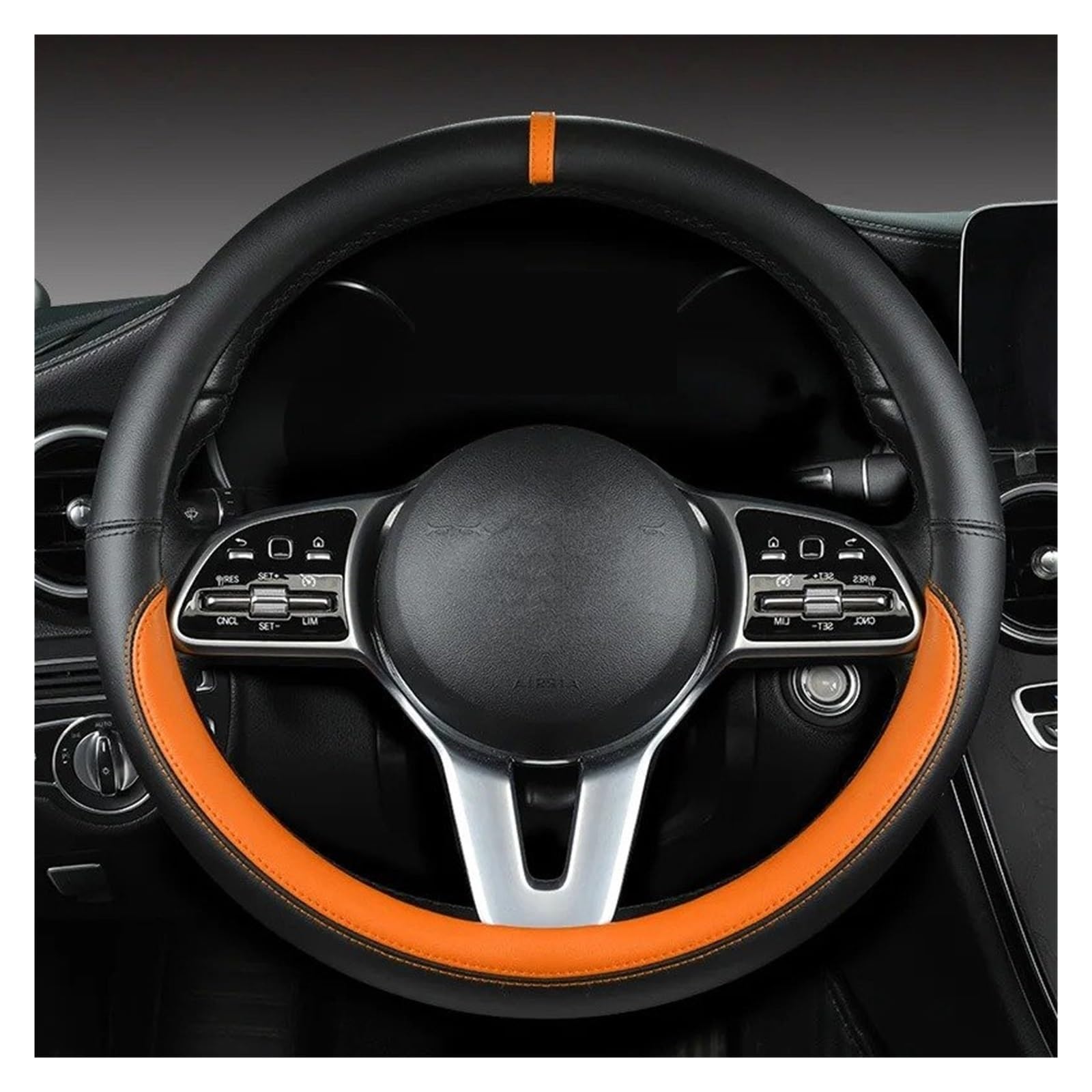 Auto Lenkradbezug Leder-Lenkradbezug Leder-Lenkradbezug Ganzjährig Universell Atmungsaktiv Autogriff-Schutzhülle Lenkradabdeckung(Black Orange) von Ltusgt