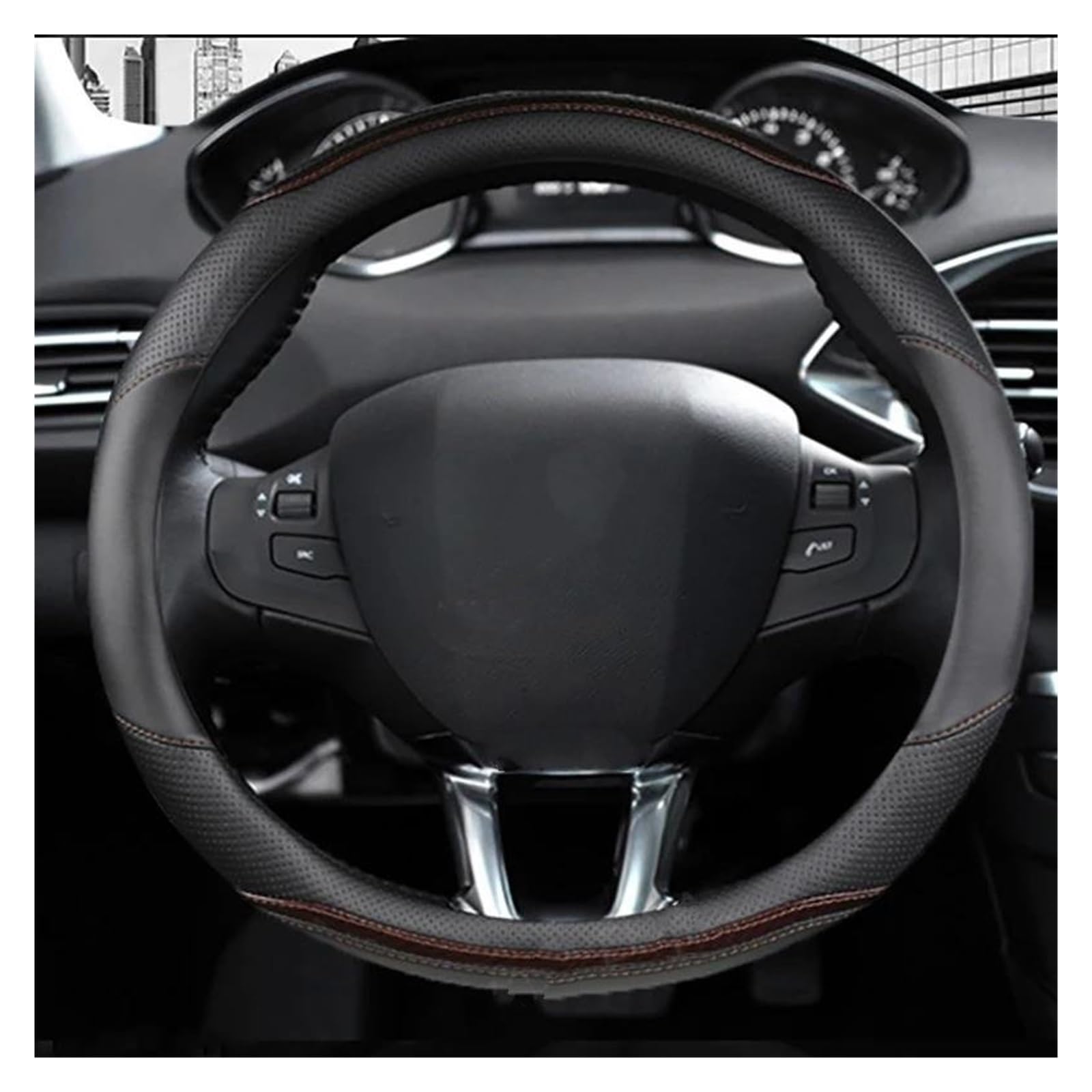 Lenkradbezug Für Peugeot 208 2012~2018 308 2014~2021 2008 2013~2018 Auto Zubehör Auto Lenkrad Abdeckung Carbon Faser Leder Lenkradabdeckung(E) von Ltusgt