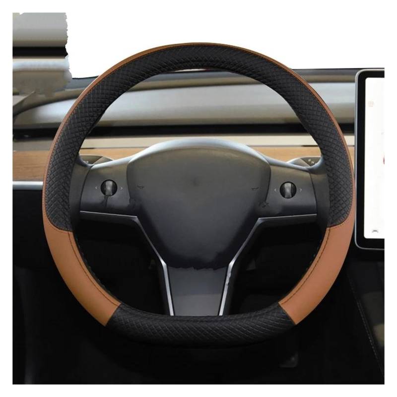 Lenkradbezug Für Tesla Für Modell Für 3 2016 2017 2018 2019 2020 2021 2022 2023 9 Farben Auto Lenkrad Abdeckung PU Leder Non Slip Auto Zubehör Lenkradabdeckung(Brown) von Ltusgt