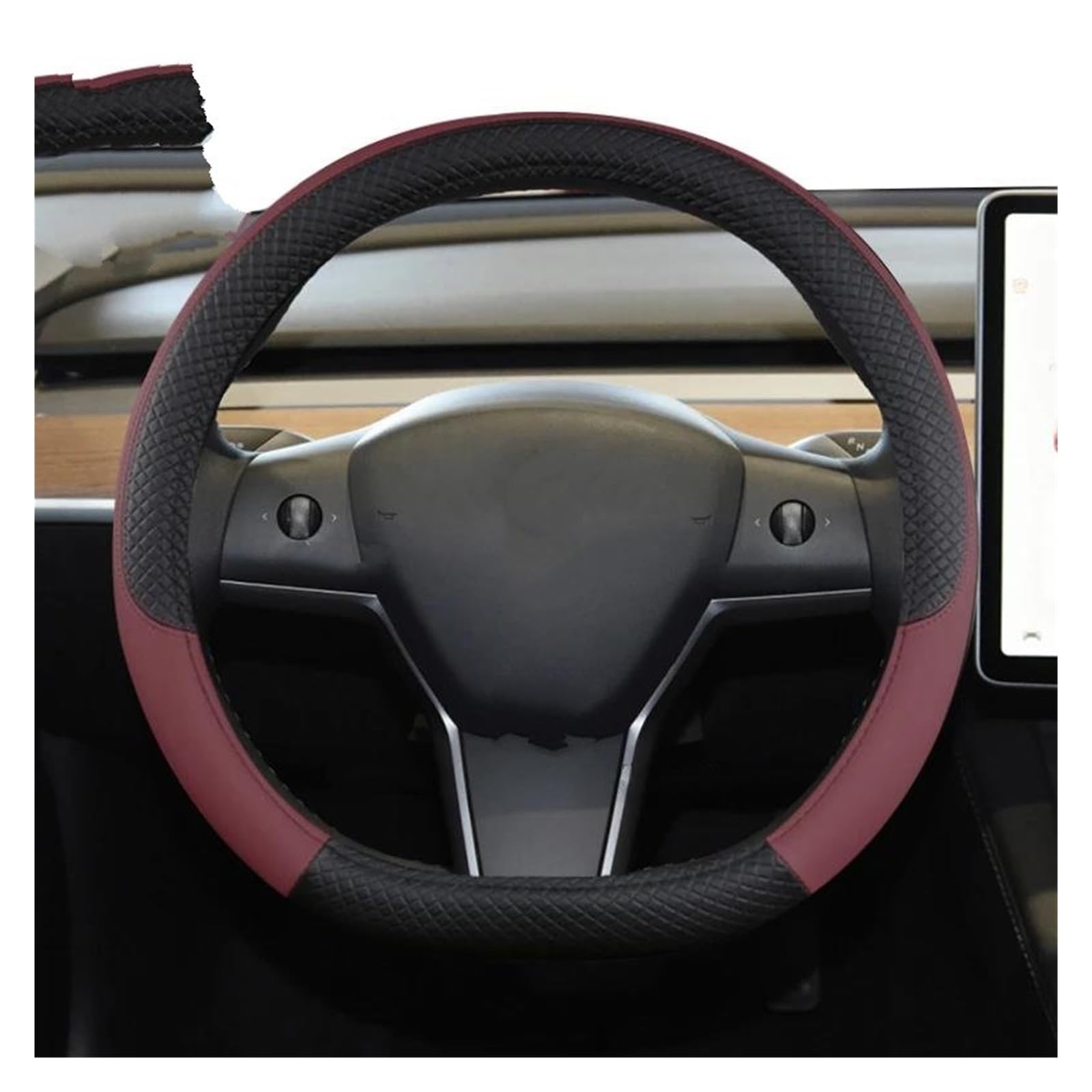 Lenkradbezug Für Tesla Für Modell Für 3 2016 2017 2018 2019 2020 2021 2022 2023 9 Farben Auto Lenkrad Abdeckung PU Leder Non Slip Auto Zubehör Lenkradabdeckung(Wine Red) von Ltusgt