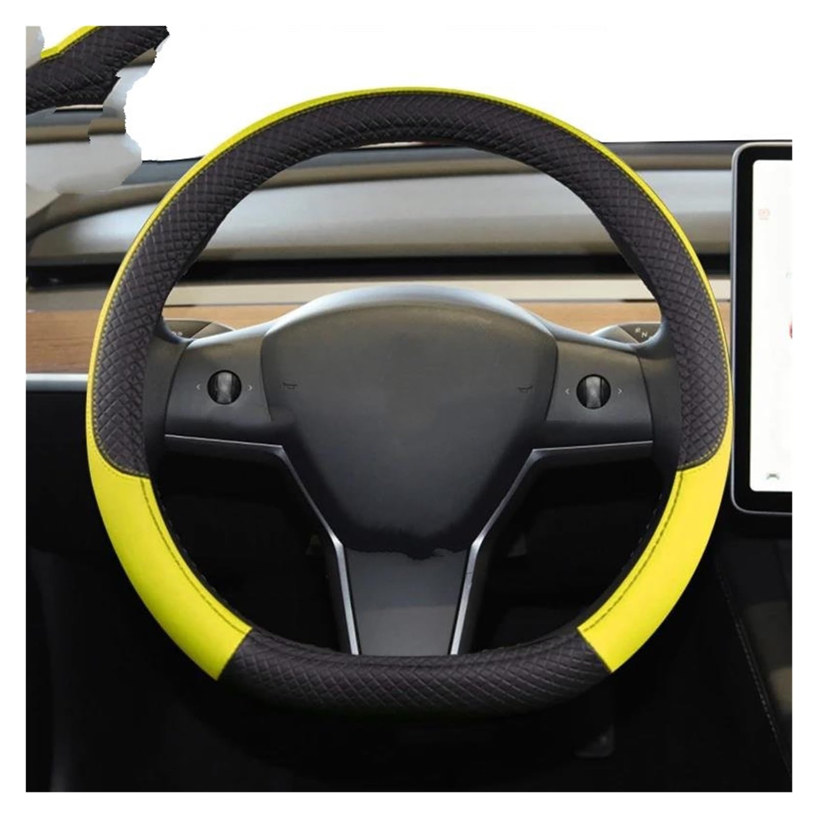 Lenkradbezug Für Tesla Für Modell Für 3 2016 2017 2018 2019 2020 2021 2022 2023 9 Farben Auto Lenkrad Abdeckung PU Leder Non Slip Auto Zubehör Lenkradabdeckung(Yellow) von Ltusgt