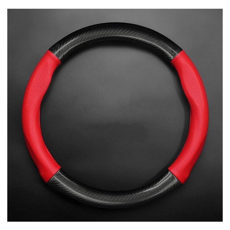 Lenkradbezug Für Toyota Für Lenkung Für Camry Für RAV4 Für Corolla 86 Rad Abdeckung Leder Carbon Faser Lenkradabdeckung(Round Shape-Red) von Ltusgt