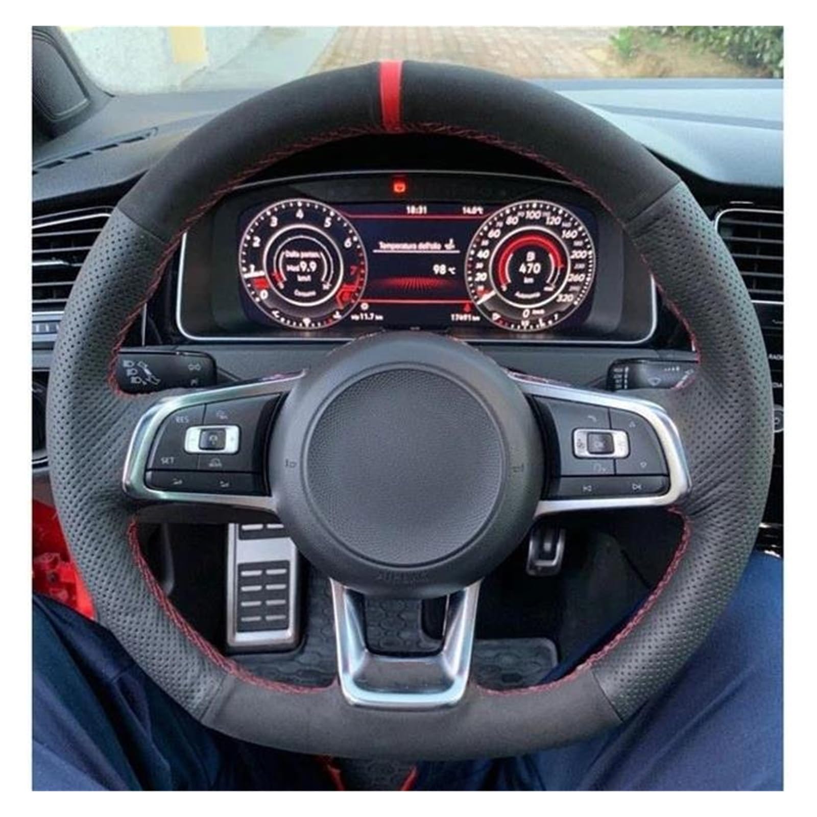 Lenkradbezug Für VW Für Golf 7 Für GTI R MK7 Für Polo Für GTI Für 2015 2016 Auto Lenkrad Abdeckung Schwarz Echtes Leder Wildleder Lenkradabdeckung(4) von Ltusgt