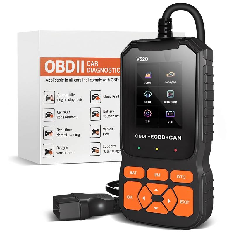 OBD2 Diagnosegerät, LuLuanping Diagnostic, V520 OBDII/EOBD Diagnose Fehlerspeicher Auslesen, OBD2 Diagnosegerät Universal KFZ-Fehlercode-Lesegerät, Integrierte 35901-Fehlercodes von LuLuanping