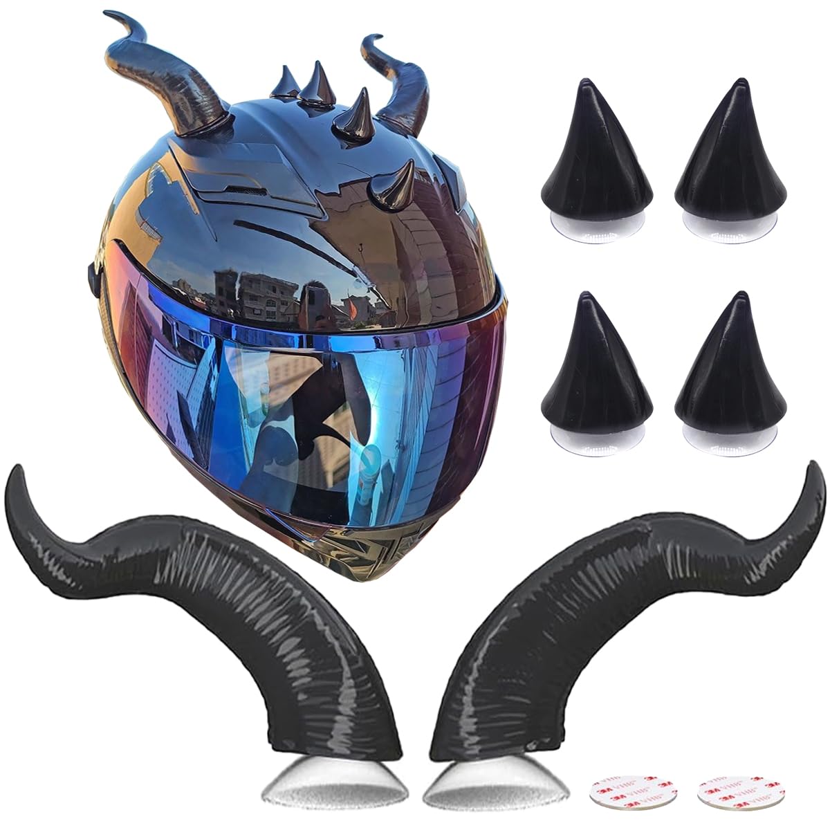 Lucktao 6 Stück Motorradhelm Hörner,Helm Hörner Motorradhelm Ohren,Motorradhelm Zubehör,Saugnapf Horn Helm Dekoration,Motorrad Helm Hörner Eckdekoration mit 4 Kalbshörnern (Schwarz) von Lucktao