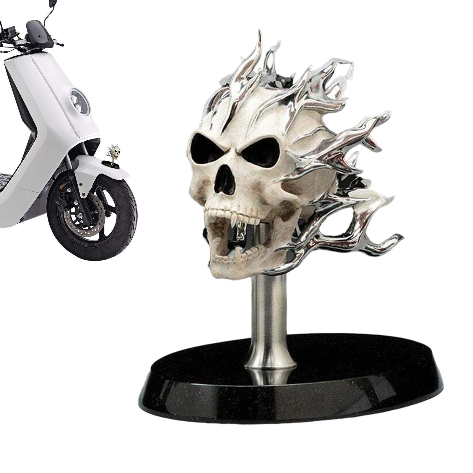 Skelett-Motorradzubehör,Skelett-Schädel für Motorrad, Motorrad-Schädel-Figur, Flammenschädel-Motorradskulptur, einzigartige Motorradschädel-Anzeige für die meisten Motorräder von Luckxing