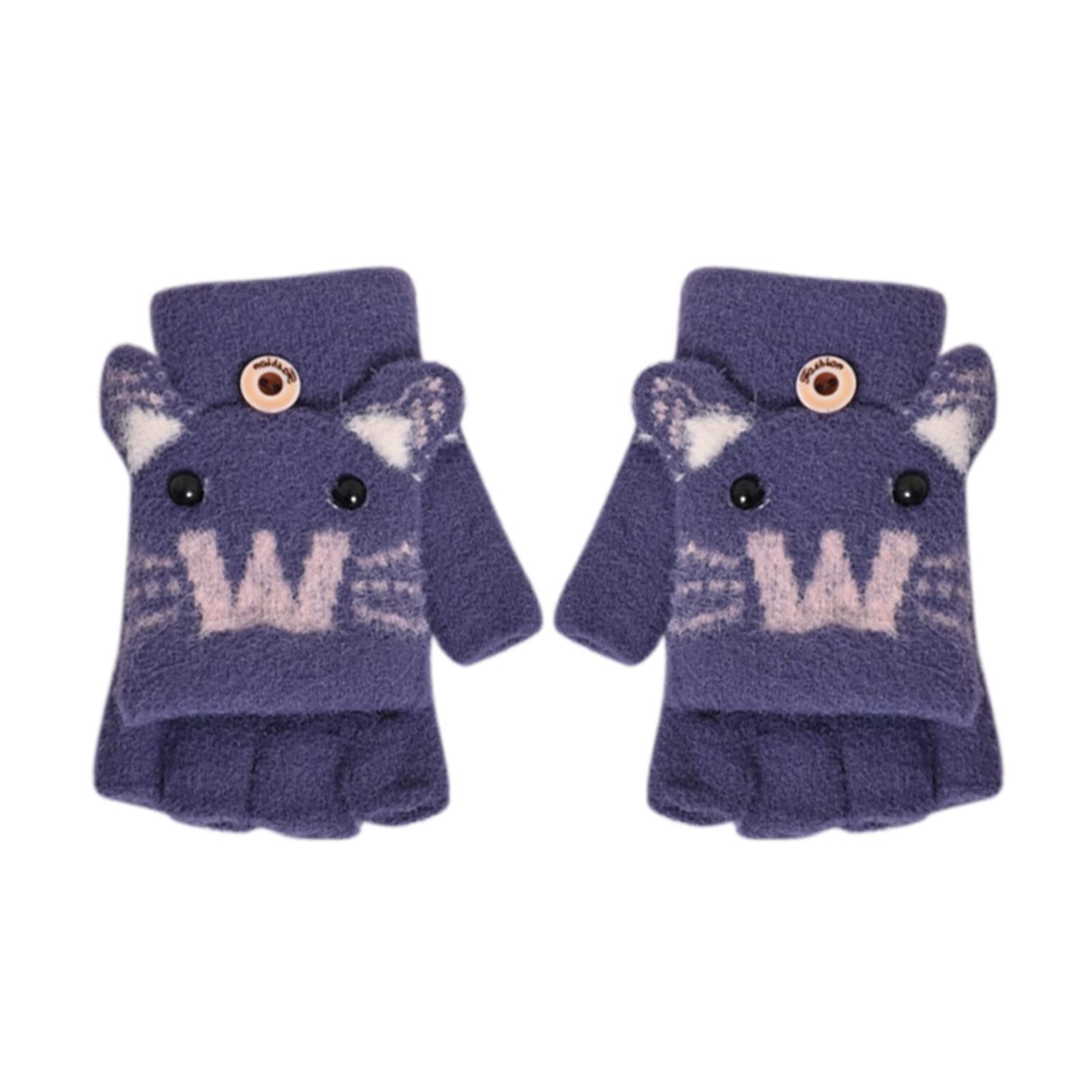 Luckywaqng Dinosaurier Print Gestrickte Warme Cabrio Flip Fäustlinge Top Fingerlose Kinder Winterhandschuhe Kinder Handschuhe Fäustlinge Gestrickte Flip Halbfinger Handschuhe (Z1-Navy, One Size) von Luckywaqng