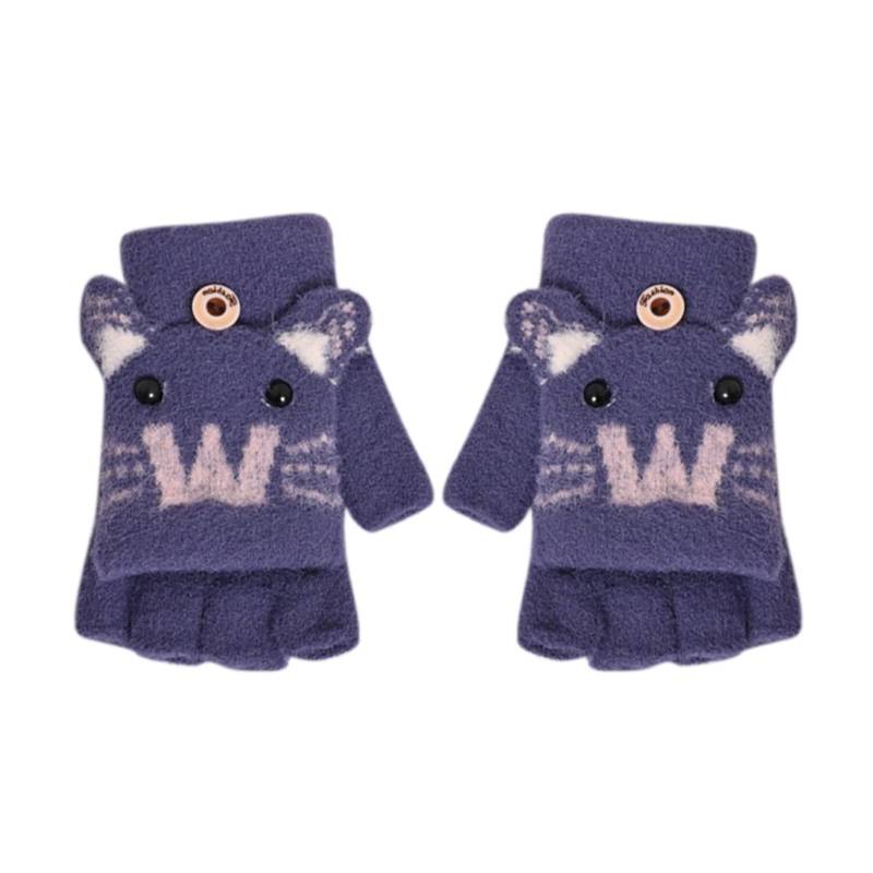 Luckywaqng Dinosaurier Print Gestrickte Warme Cabrio Flip Fäustlinge Top Fingerlose Kinder Winterhandschuhe Kinder Handschuhe Fäustlinge Gestrickte Flip Halbfinger Handschuhe (Z1-Navy, One Size) von Luckywaqng