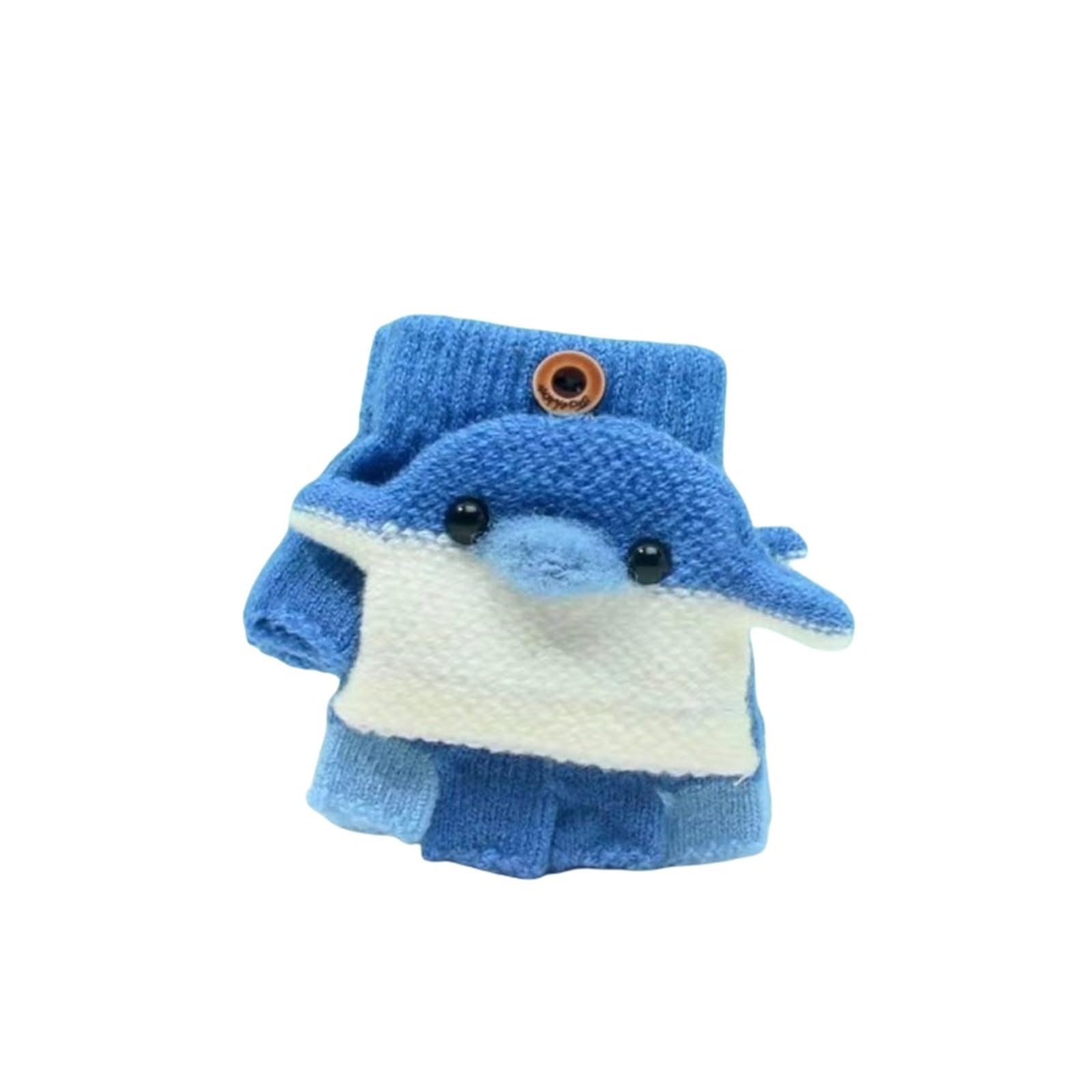 Luckywaqng Dinosaurier Print Gestrickte Warme Cabrio Flip Fäustlinge Top Fingerlose Kinder Winterhandschuhe Kinder Handschuhe Fäustlinge Gestrickte Flip Halbfinger Handschuhe (Z2-Blue, One Size) von Luckywaqng