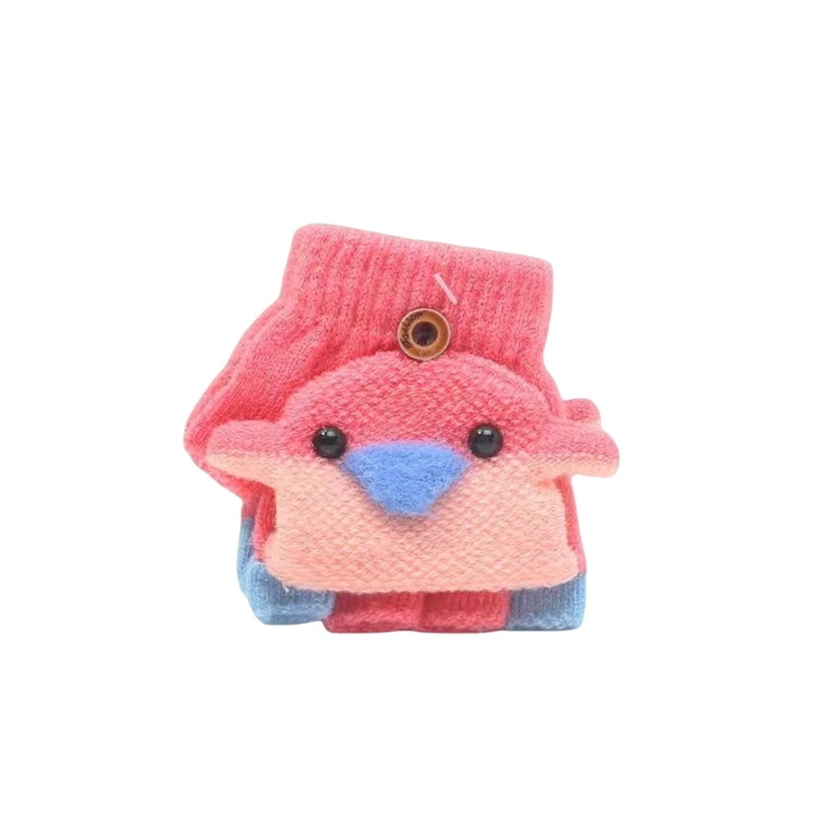 Luckywaqng Dinosaurier Print Gestrickte Warme Cabrio Flip Fäustlinge Top Fingerlose Kinder Winterhandschuhe Kinder Handschuhe Fäustlinge Gestrickte Flip Halbfinger Handschuhe (Z2-Pink, One Size) von Luckywaqng