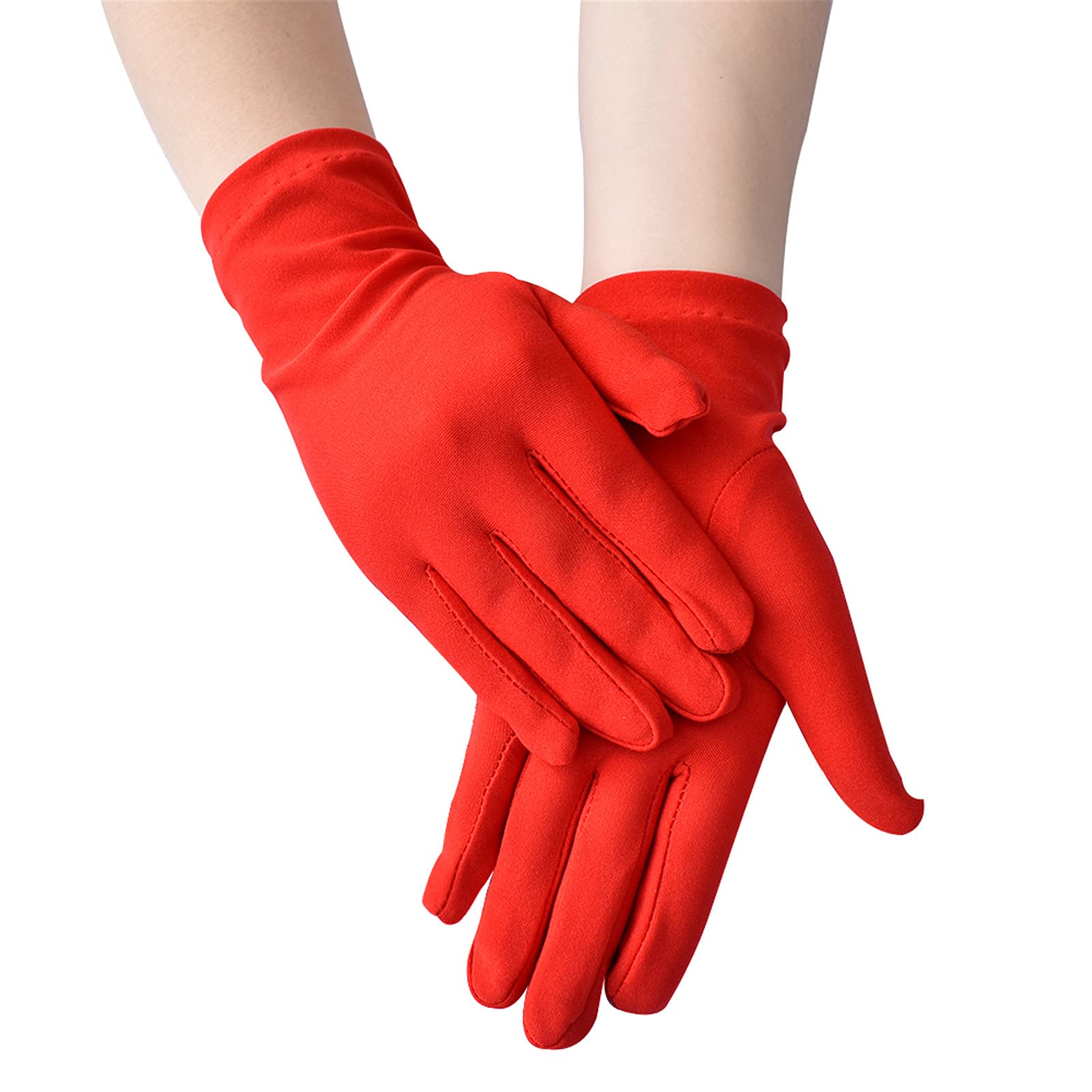 Luckywaqng Frauen feste Handschuhe Farbe zeremonielle Mode Stretch kurzes Tanzzubehör Teufel Kostüm Damen Schwarz Rot (Red, One Size) von Luckywaqng