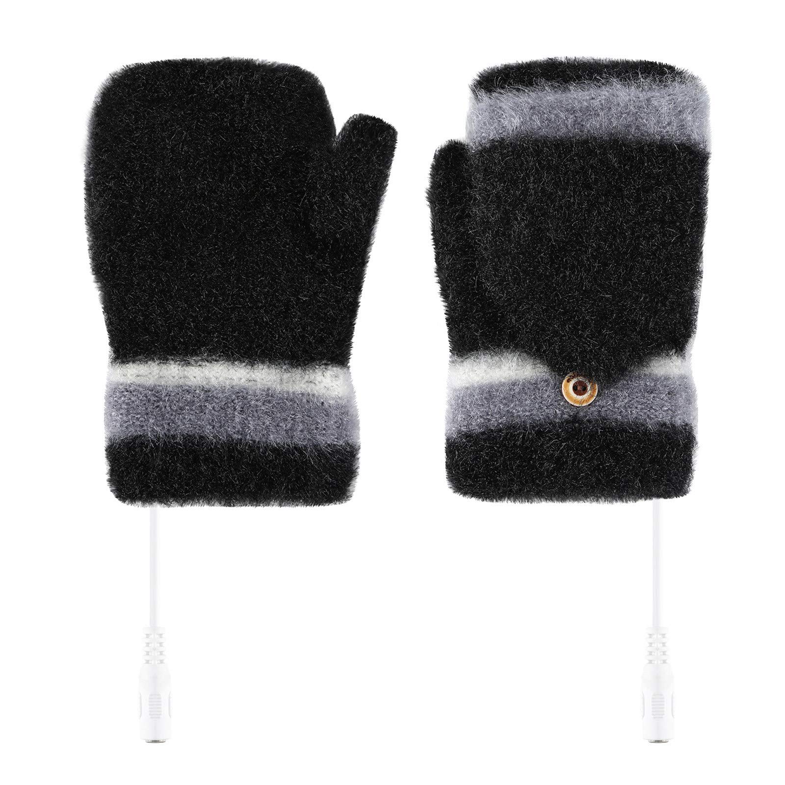 Luckywaqng Ganzbeheizter halb Beheizter Lappo-Finger Strick Innere usb warm Frauen Winterhandschuhe Strickschal Damen Winter Schwarz (Black, One Size) von Luckywaqng