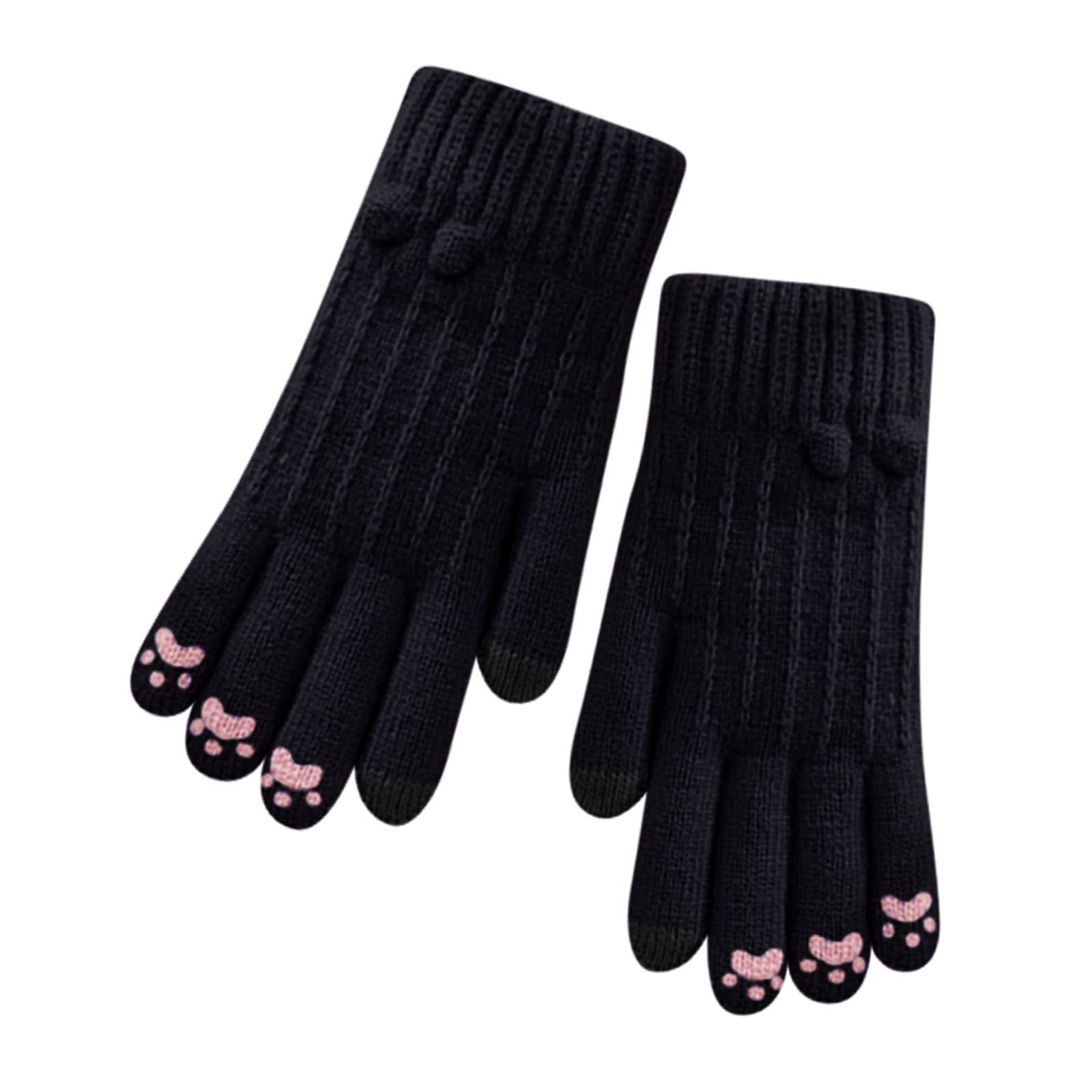 Luckywaqng Gloves Women's Winter Padded Outdoor Cycling Car Cold Non Slip Screen Driving To Keep Warm Handschuhe Gumminoppen (Z2-Black, One Size) von Luckywaqng