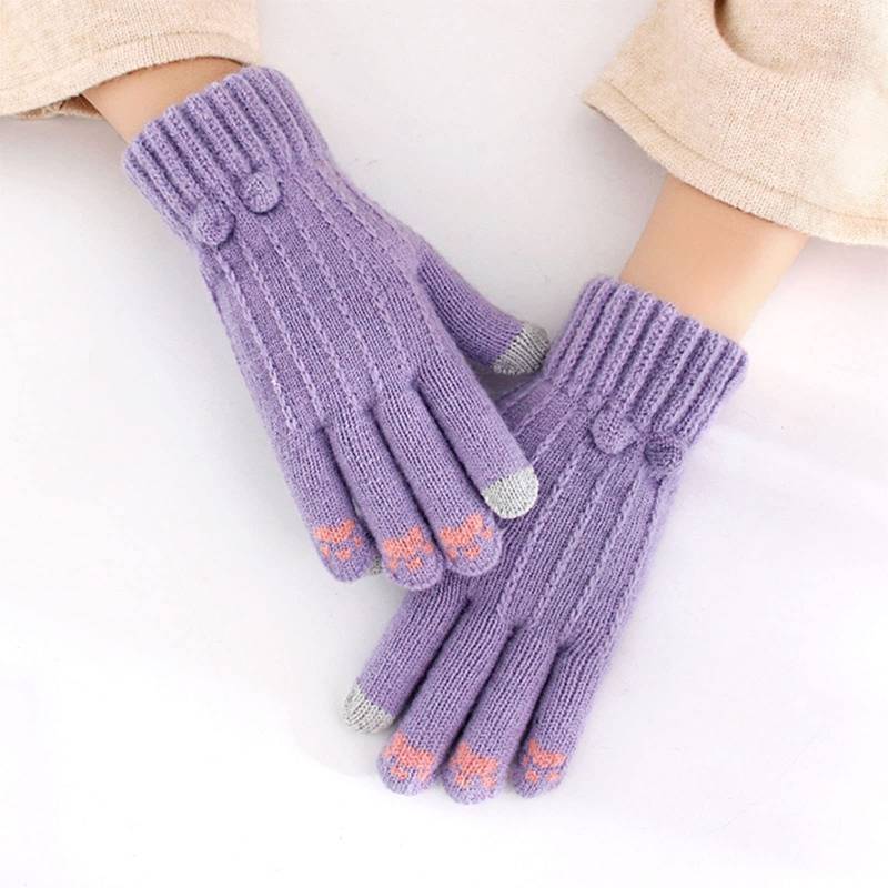 Luckywaqng Gloves Women's Winter Padded Outdoor Cycling Car Cold Non Slip Screen Driving To Keep Warm Handschuhe Gumminoppen (Z2-Purple, One Size) von Luckywaqng