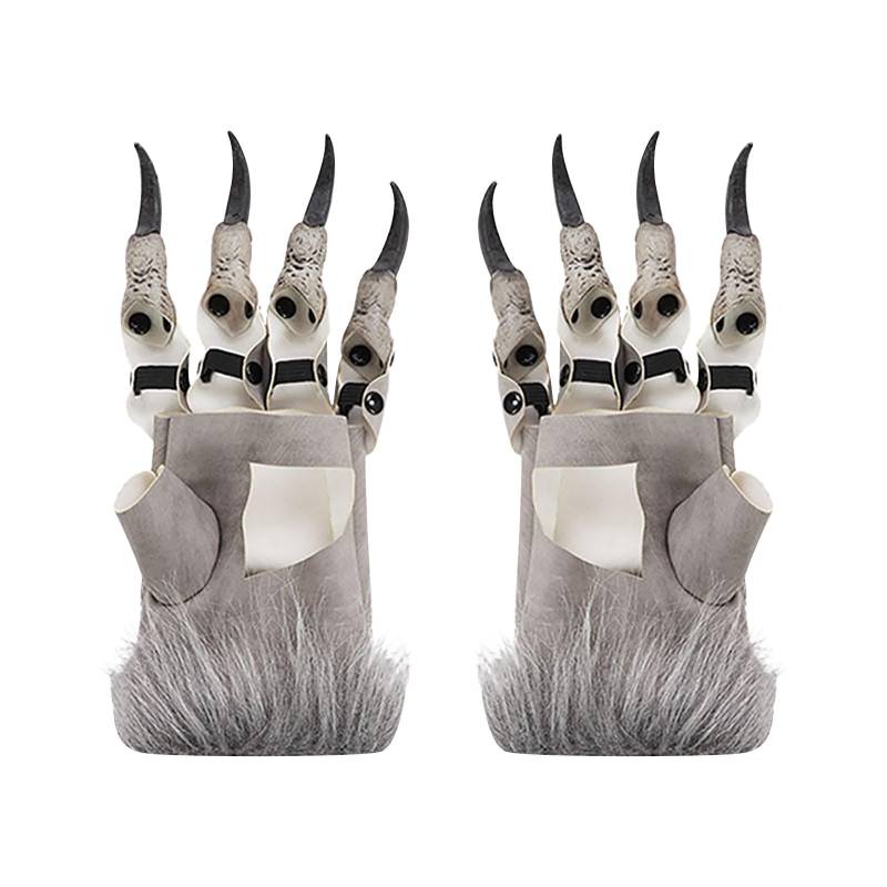 Luckywaqng Halloween Cosplay Drachenhand Kostüm Handschuhe Haarige Wolf Hände Pelztier Handschuhe Halloween Cosplay Kostüm Zubehör Handschuhe Weiß (Grey, A) von Luckywaqng