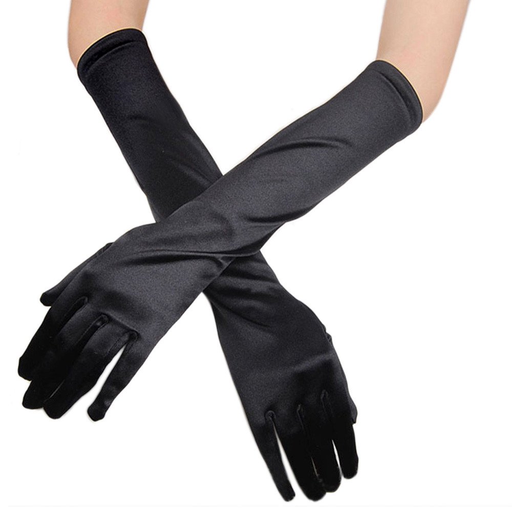 Luckywaqng Stoff Handschuhe Handschuhe Party Long Opera Evening Frauen Abschlussball-Handschuhe Hochzeiten Handschuh aus Satin Catsuit Lack Latex (Black, One Size) von Luckywaqng