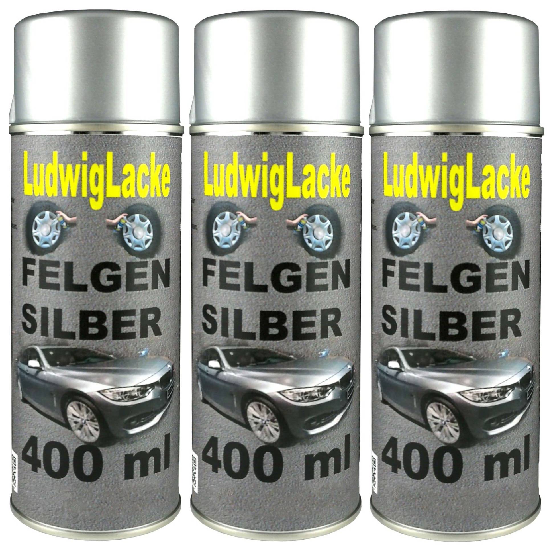 Ludwiglacke 3 Felgensilber Spray a 400 ml + Spraydosenhandgriff von Ludwiglacke