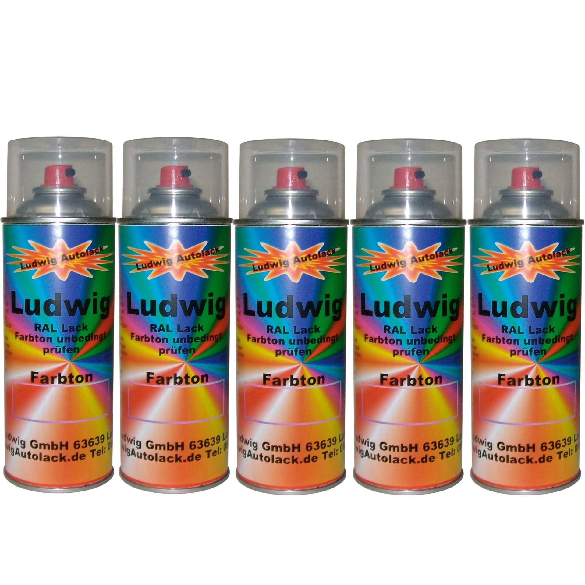 Ludwiglacke 5 Spraydosen 400ml Autolack glänzend RAL 2002 Blutorange von Ludwiglacke