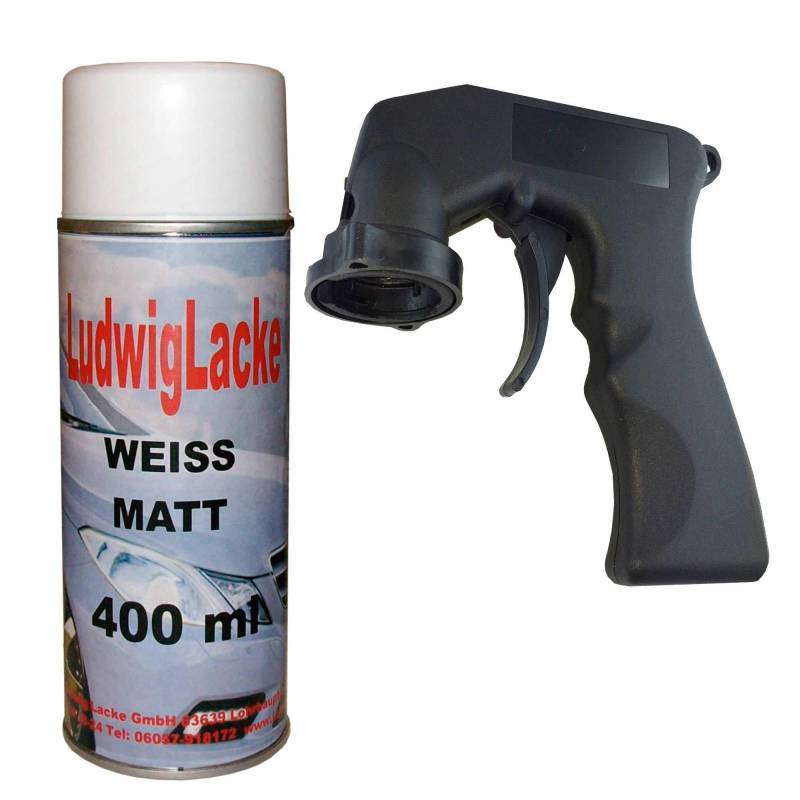 Lackspray Weiss matt 1 x 400 ml + Haltegriff von Ludwiglacke