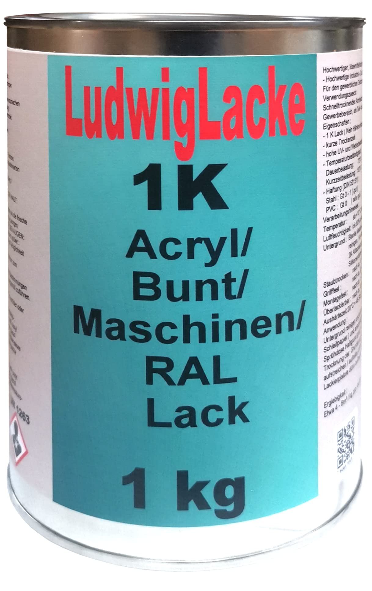 1K Maschinenlack 1kg RAL 5009 Azurblau Lack glänzend Ludwiglacke von Ludwiglacke