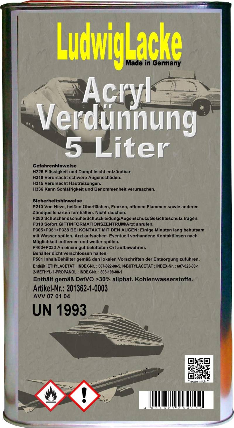 Acryl Verdünnung 5 Liter normal für Autolack und RAL Lack von Ludwiglacke